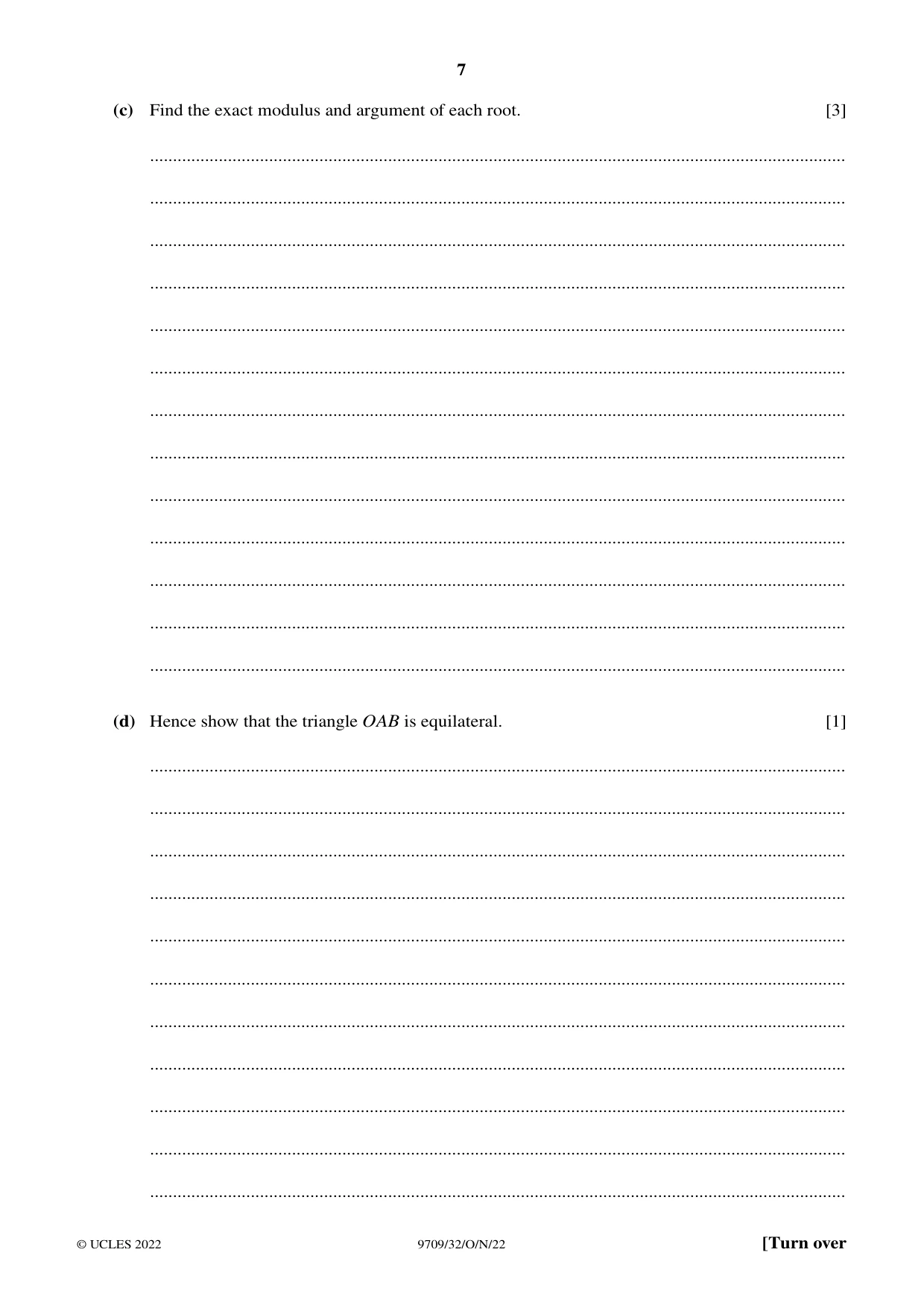 Cambridge A Level Mathematics 9709 2022 Oct/Nov Paper 3 · Variant 2 question paper, page 7 of 20
