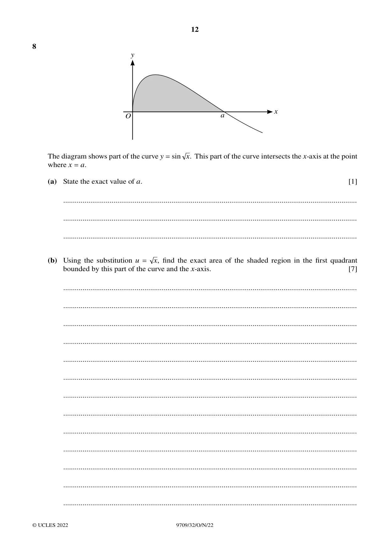 Cambridge A Level Mathematics 9709 2022 Oct/Nov Paper 3 · Variant 2 question paper, page 12 of 20