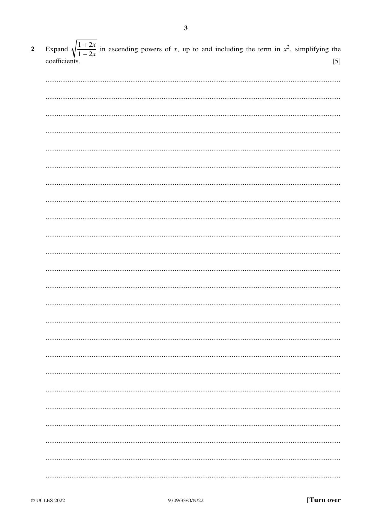 Cambridge A Level Mathematics 9709 2022 Oct/Nov Paper 3 · Variant 3 question paper, page 3 of 20