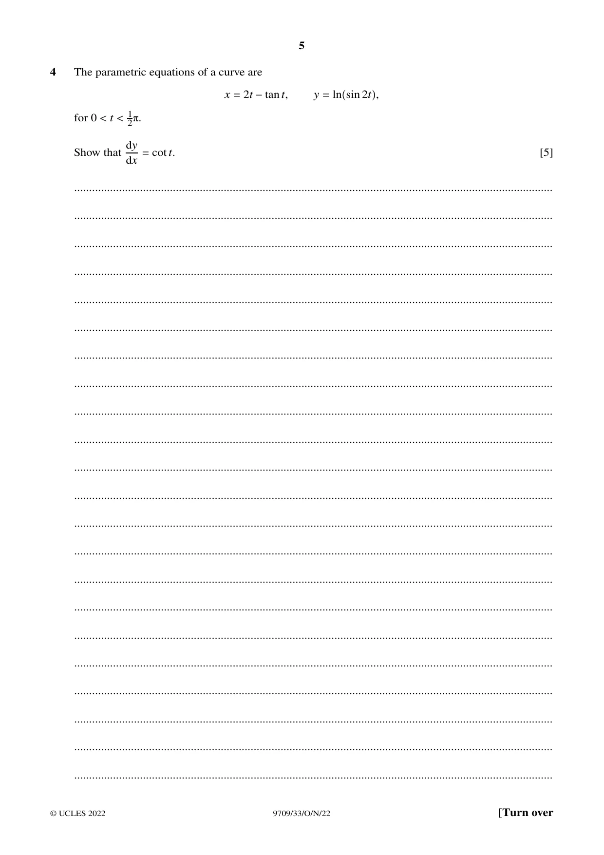 Cambridge A Level Mathematics 9709 2022 Oct/Nov Paper 3 · Variant 3 question paper, page 5 of 20