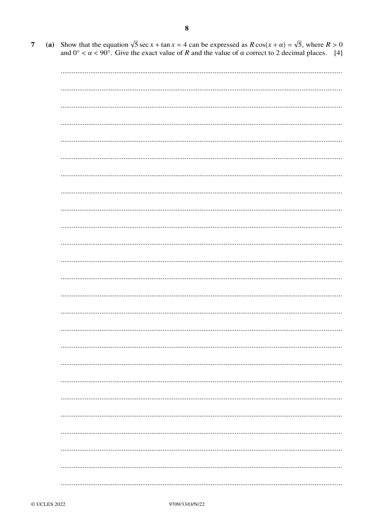 Cambridge A Level Mathematics 9709 2022 Oct/Nov Paper 3 · Variant 3 question paper, page 8 of 20