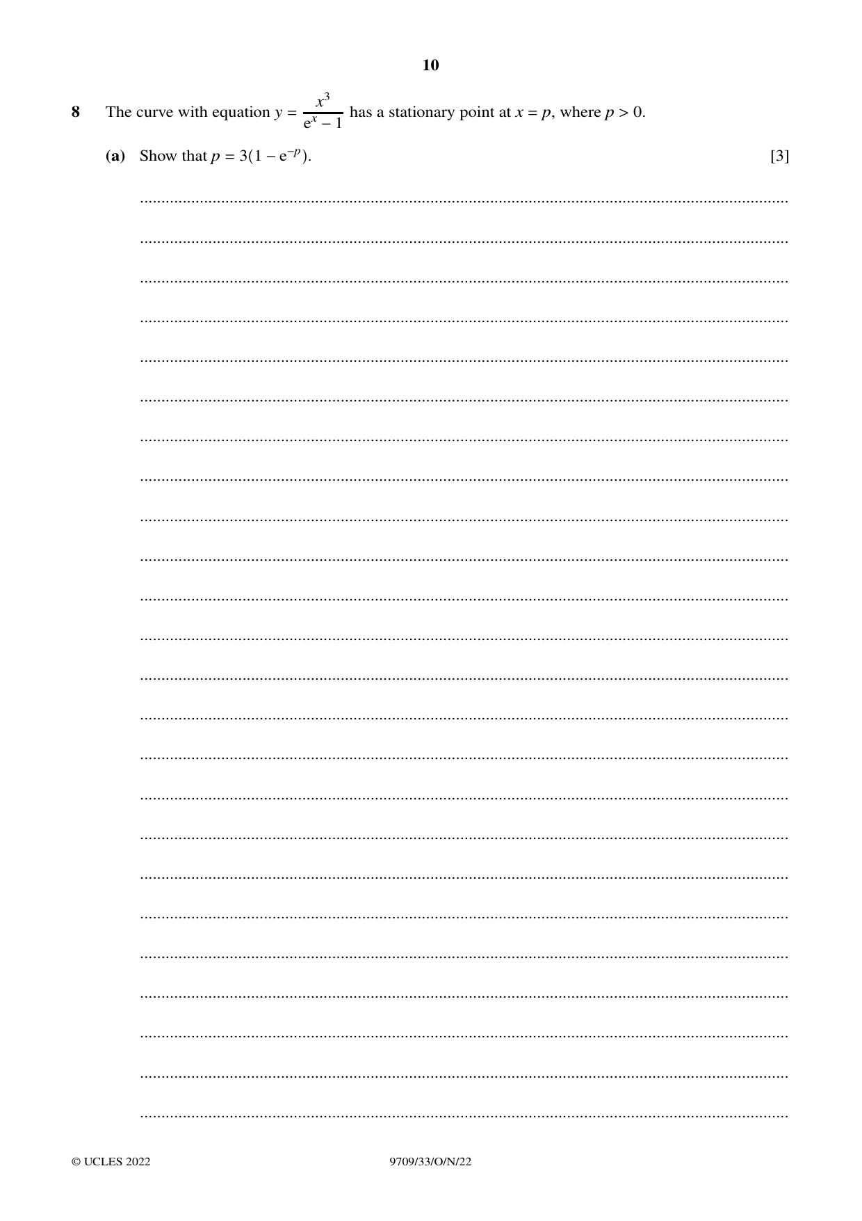 Cambridge A Level Mathematics 9709 2022 Oct/Nov Paper 3 · Variant 3 question paper, page 10 of 20