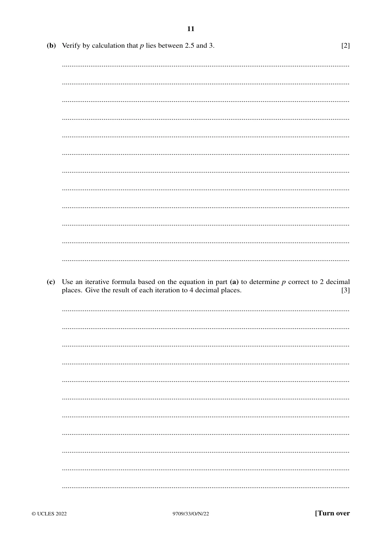 Cambridge A Level Mathematics 9709 2022 Oct/Nov Paper 3 · Variant 3 question paper, page 11 of 20
