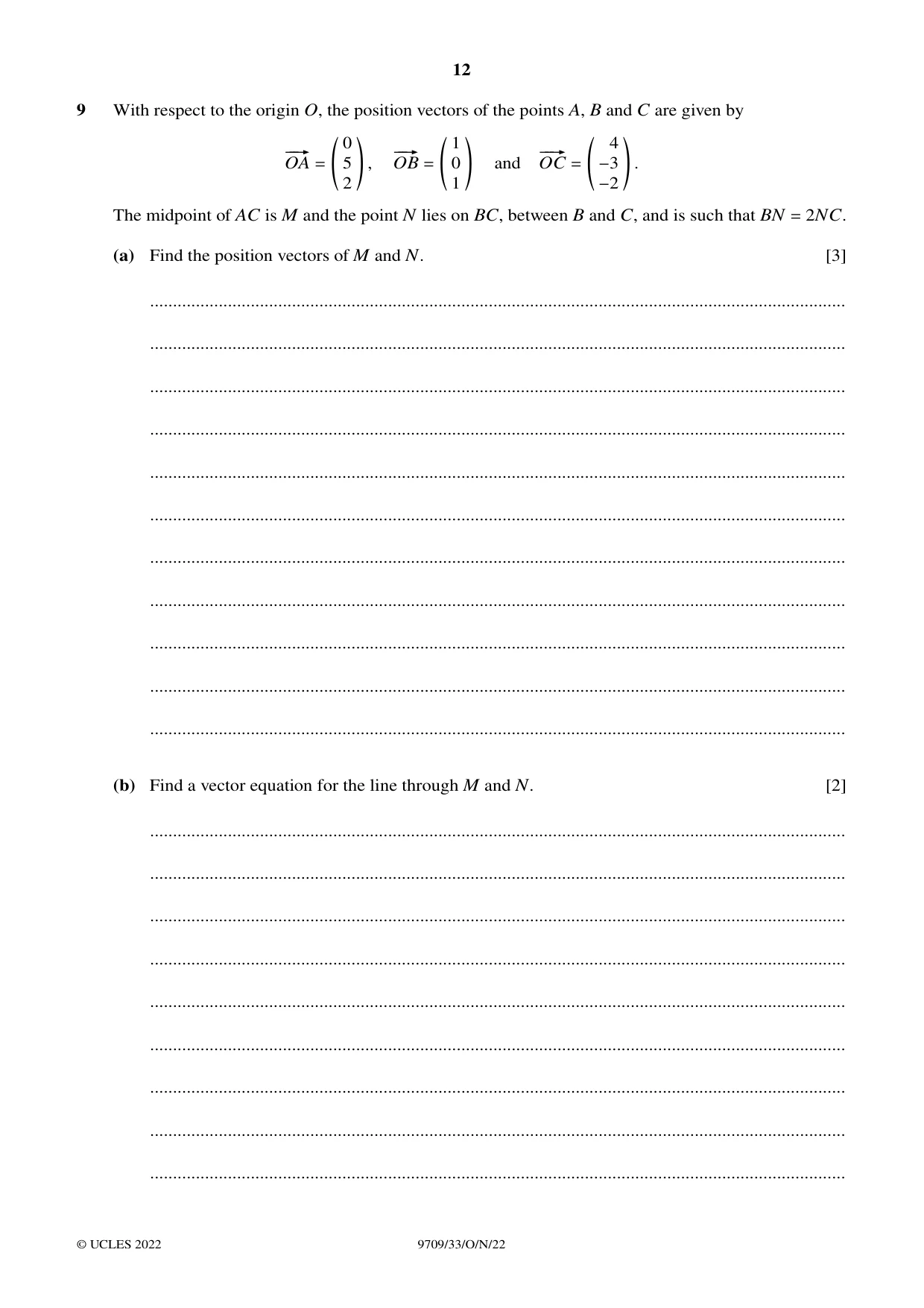 Cambridge A Level Mathematics 9709 2022 Oct/Nov Paper 3 · Variant 3 question paper, page 12 of 20