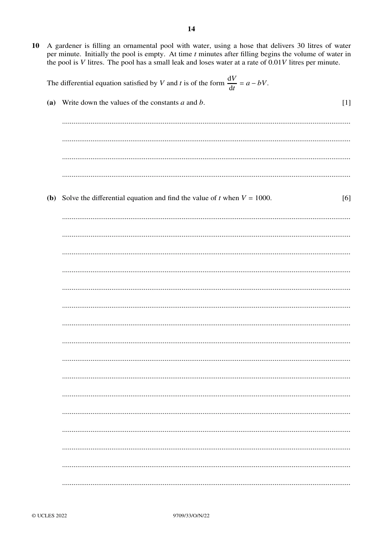 Cambridge A Level Mathematics 9709 2022 Oct/Nov Paper 3 · Variant 3 question paper, page 14 of 20