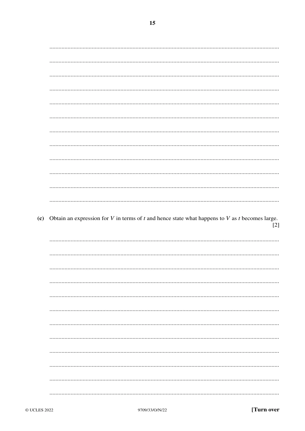 Cambridge A Level Mathematics 9709 2022 Oct/Nov Paper 3 · Variant 3 question paper, page 15 of 20