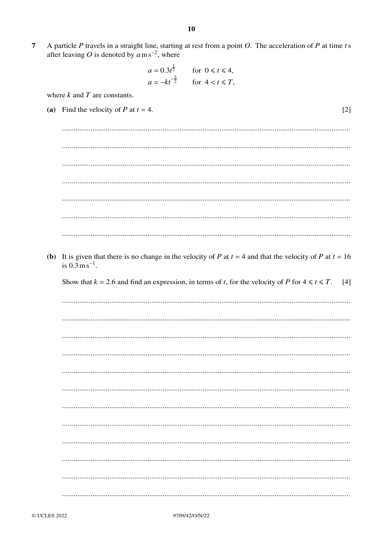 Cambridge A Level Mathematics 9709 2022 Oct/Nov Paper 4 · Variant 2 question paper, page 10 of 12