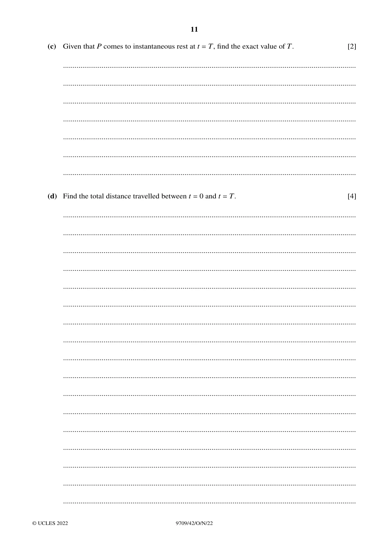 Cambridge A Level Mathematics 9709 2022 Oct/Nov Paper 4 · Variant 2 question paper, page 11 of 12