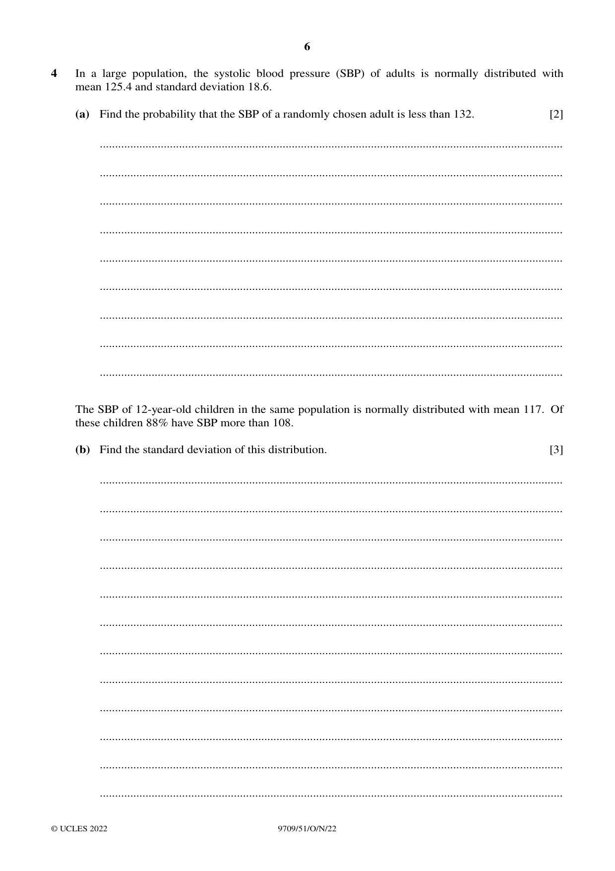 Cambridge A Level Mathematics 9709 2022 Oct/Nov Paper 5 · Variant 1 question paper, page 6 of 12