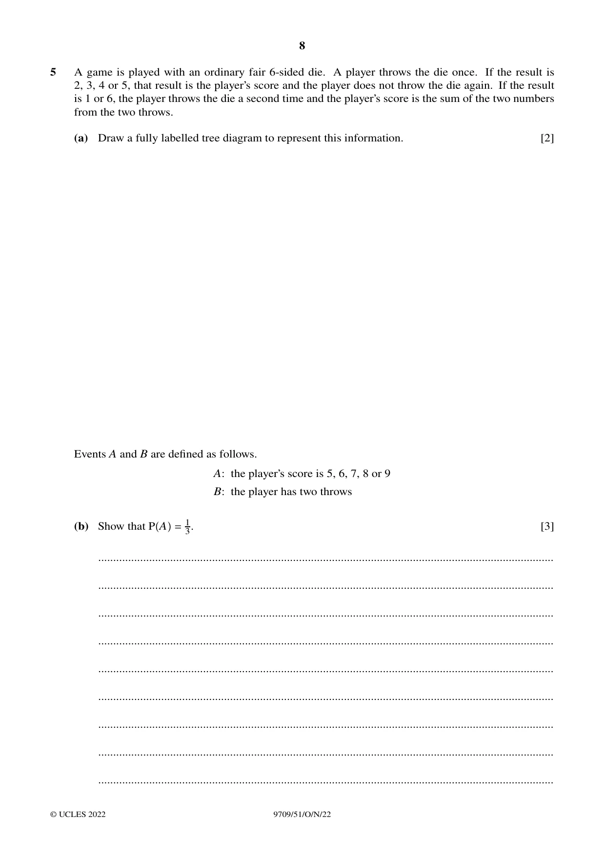 Cambridge A Level Mathematics 9709 2022 Oct/Nov Paper 5 · Variant 1 question paper, page 8 of 12