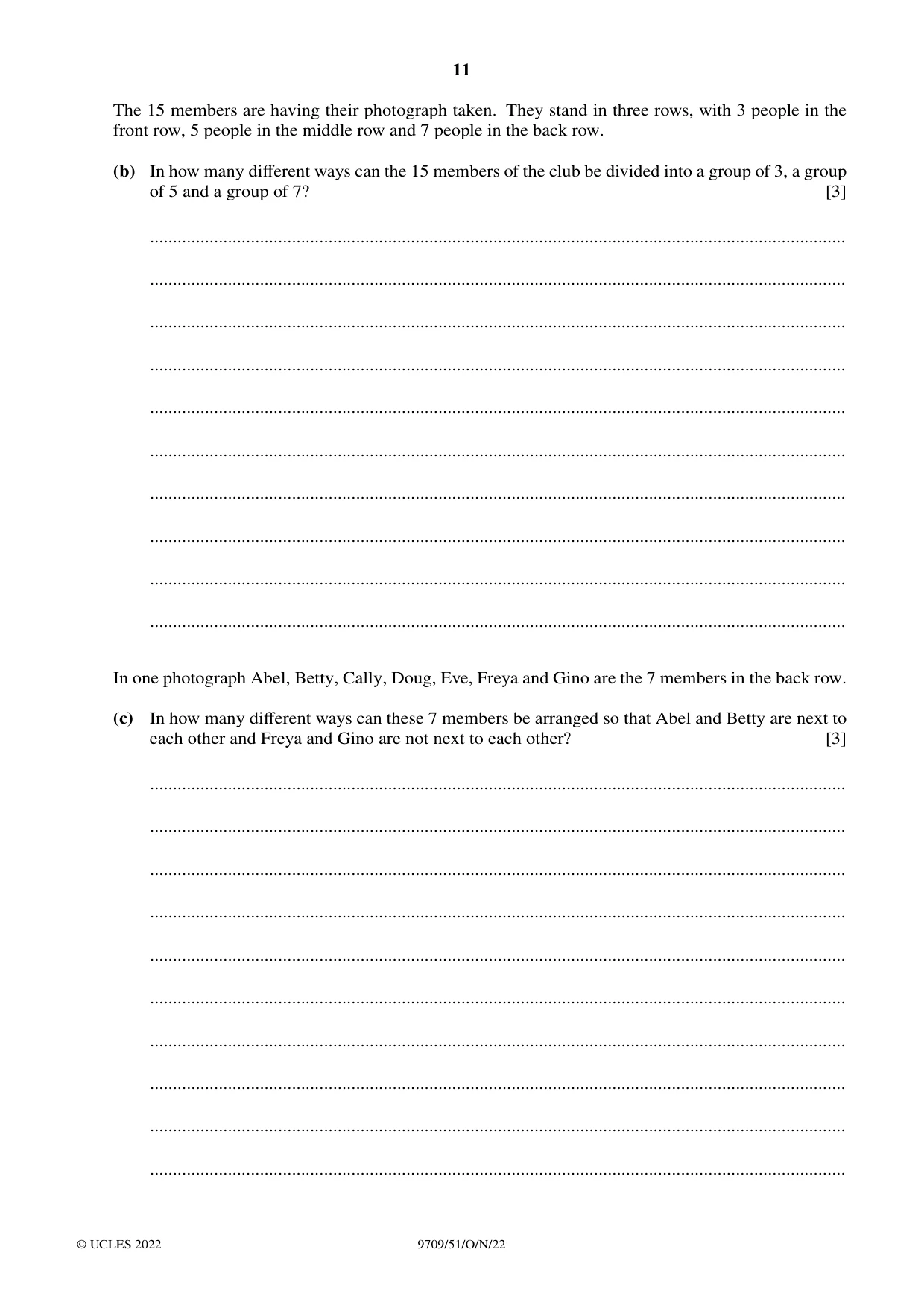 Cambridge A Level Mathematics 9709 2022 Oct/Nov Paper 5 · Variant 1 question paper, page 11 of 12