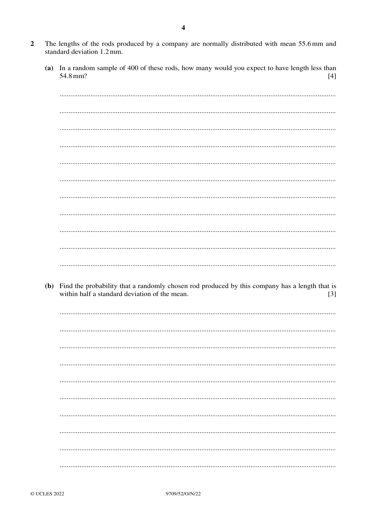 Cambridge A Level Mathematics 9709 2022 Oct/Nov Paper 5 · Variant 2 question paper, page 4 of 16
