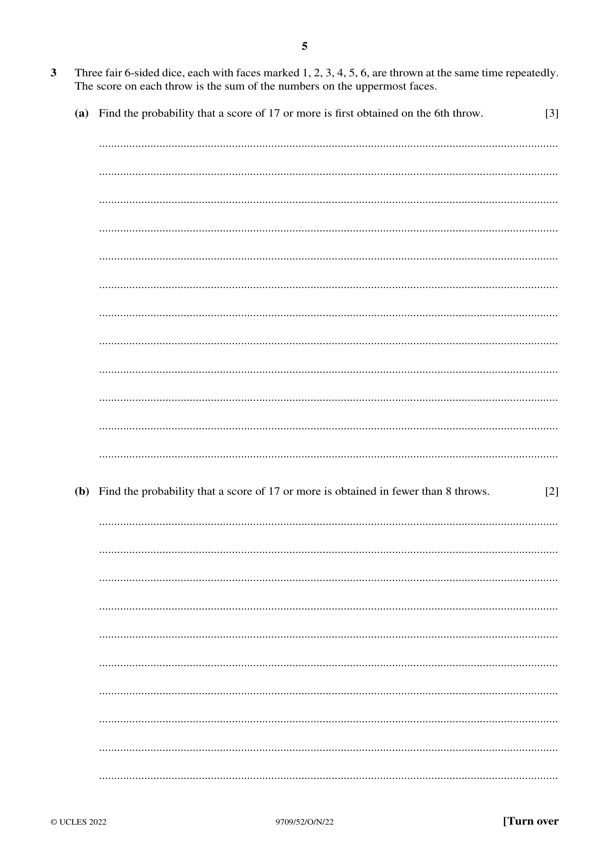 Cambridge A Level Mathematics 9709 2022 Oct/Nov Paper 5 · Variant 2 question paper, page 5 of 16