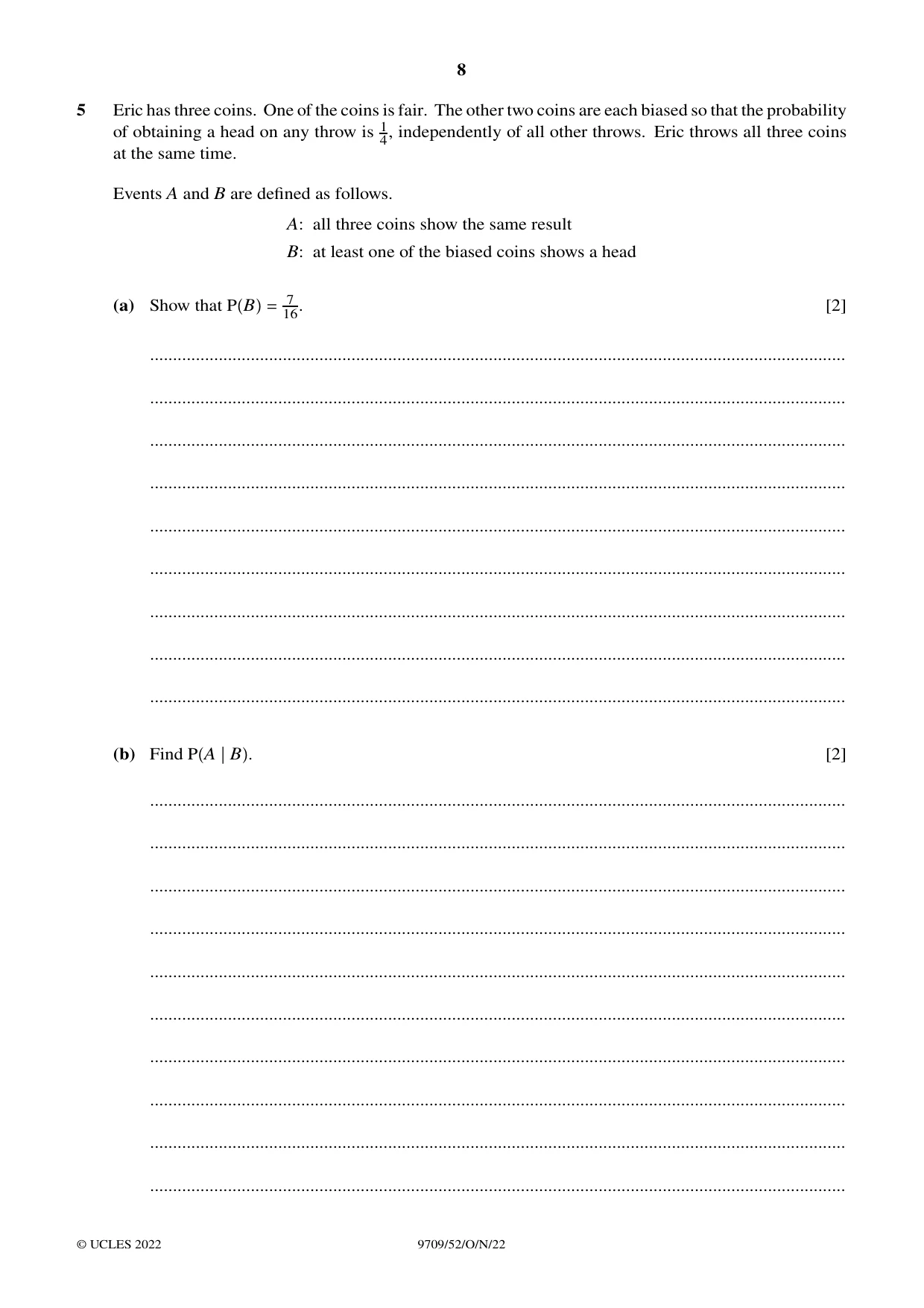 Cambridge A Level Mathematics 9709 2022 Oct/Nov Paper 5 · Variant 2 question paper, page 8 of 16
