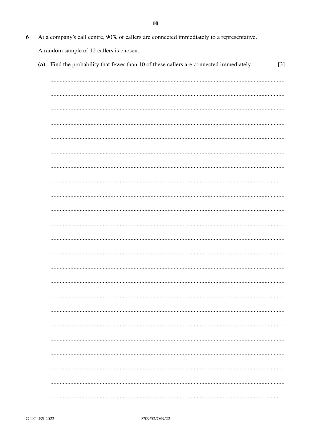 Cambridge A Level Mathematics 9709 2022 Oct/Nov Paper 5 · Variant 2 question paper, page 10 of 16