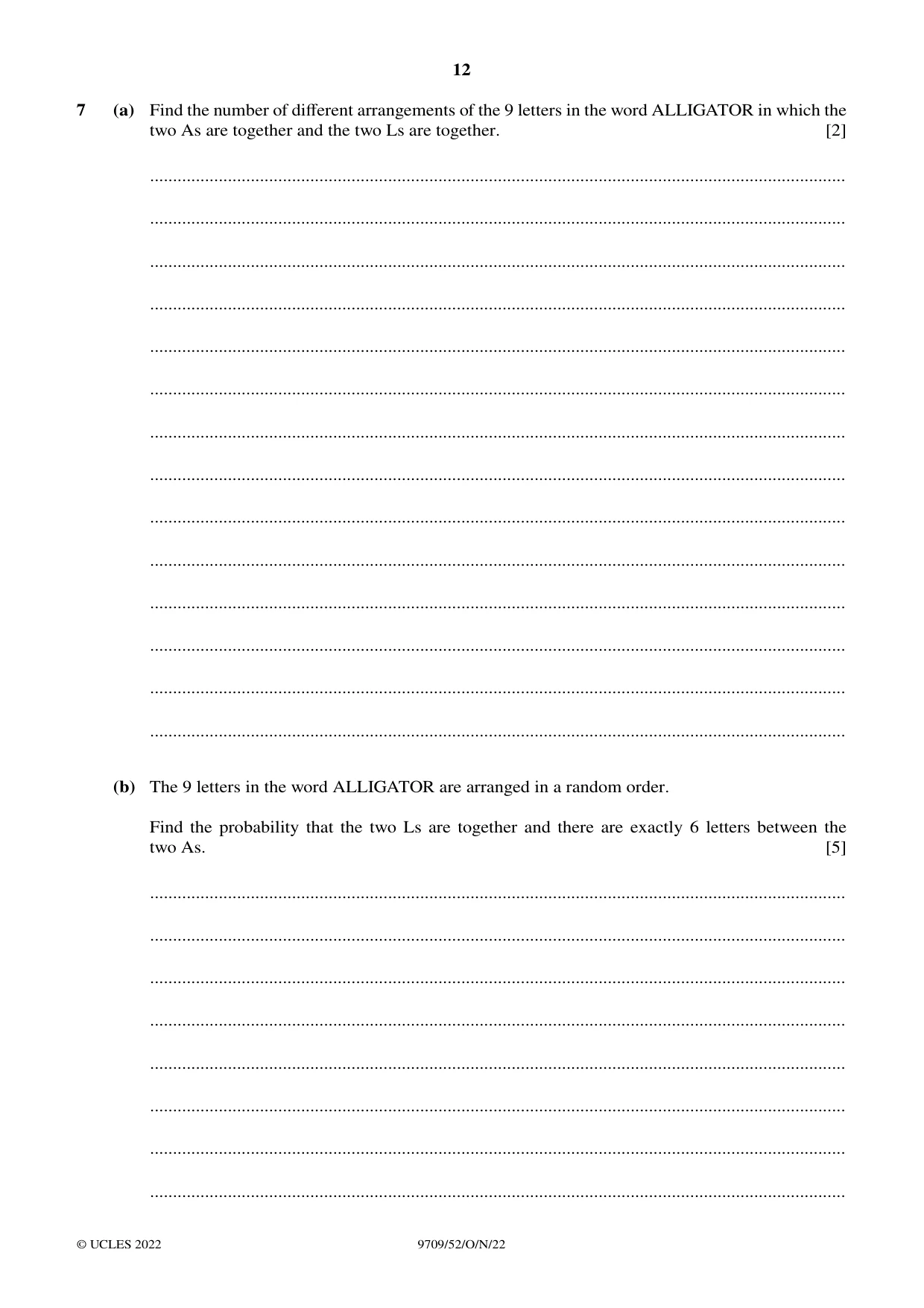 Cambridge A Level Mathematics 9709 2022 Oct/Nov Paper 5 · Variant 2 question paper, page 12 of 16