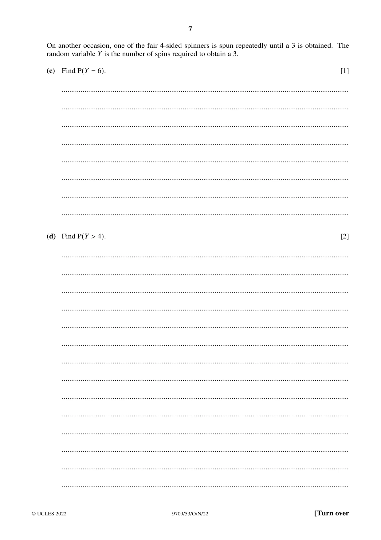 Cambridge A Level Mathematics 9709 2022 Oct/Nov Paper 5 · Variant 3 question paper, page 7 of 16