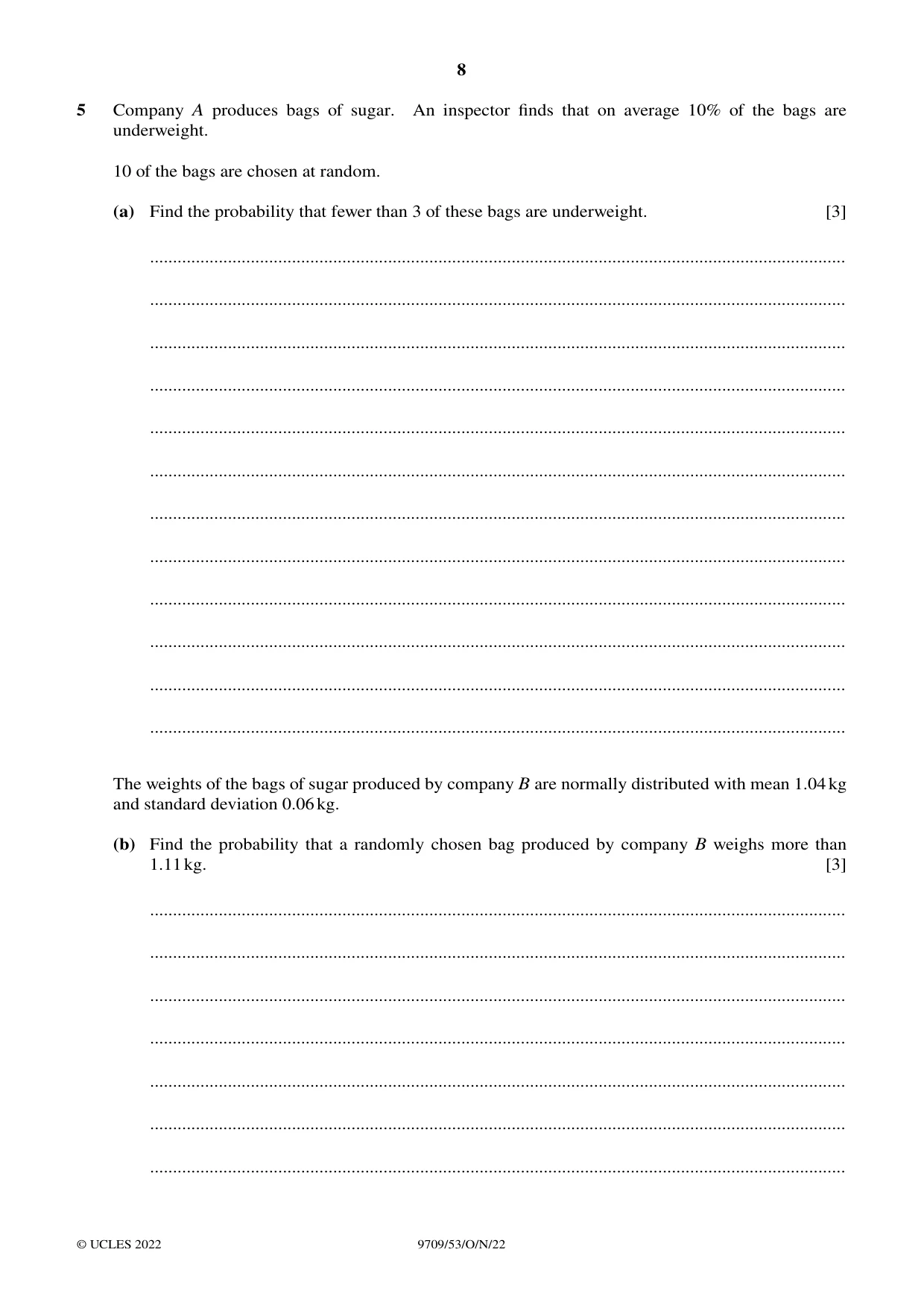 Cambridge A Level Mathematics 9709 2022 Oct/Nov Paper 5 · Variant 3 question paper, page 8 of 16