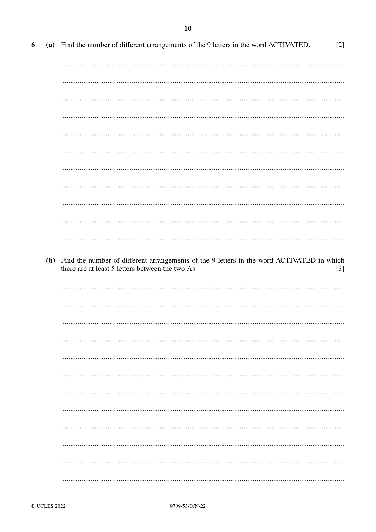 Cambridge A Level Mathematics 9709 2022 Oct/Nov Paper 5 · Variant 3 question paper, page 10 of 16