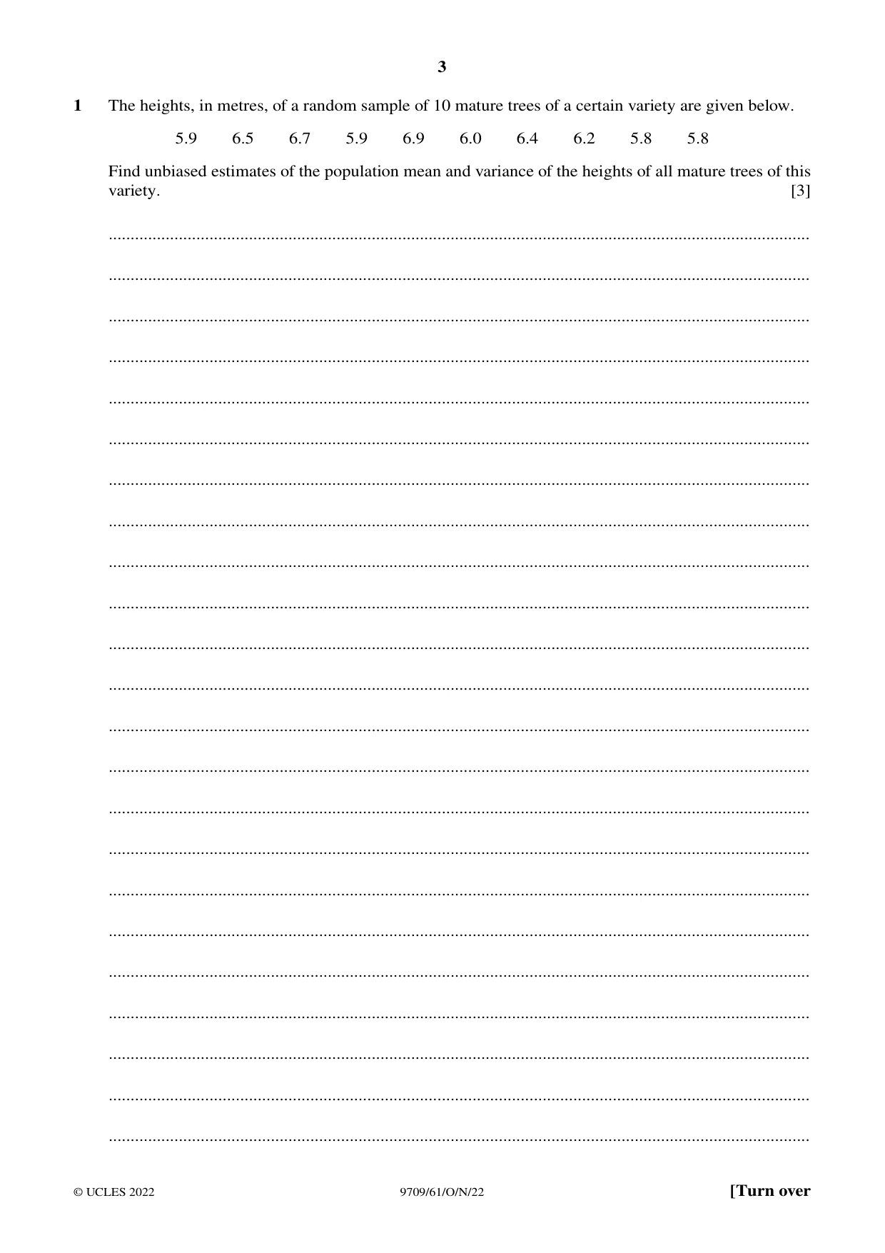 Cambridge A Level Mathematics 9709 2022 Oct/Nov Paper 6 · Variant 1 question paper, page 3 of 12