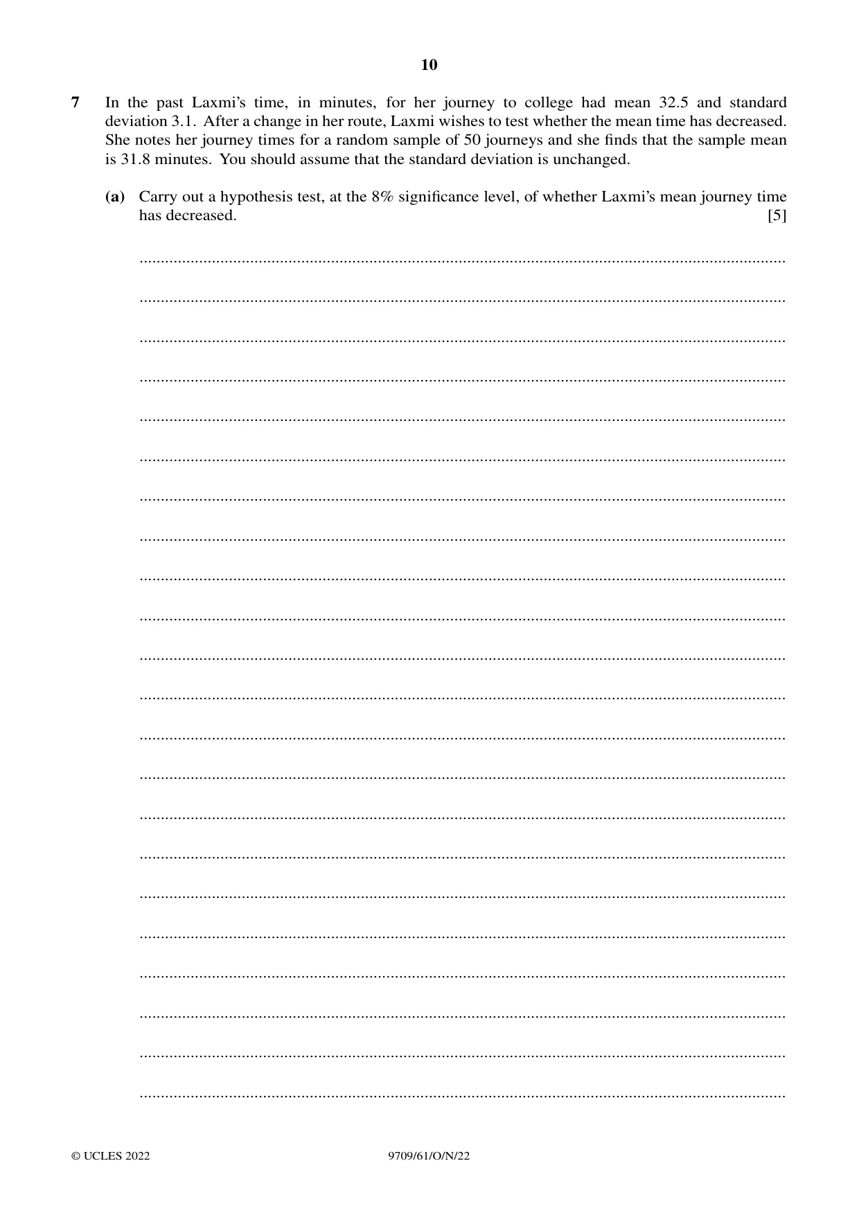 Cambridge A Level Mathematics 9709 2022 Oct/Nov Paper 6 · Variant 1 question paper, page 10 of 12