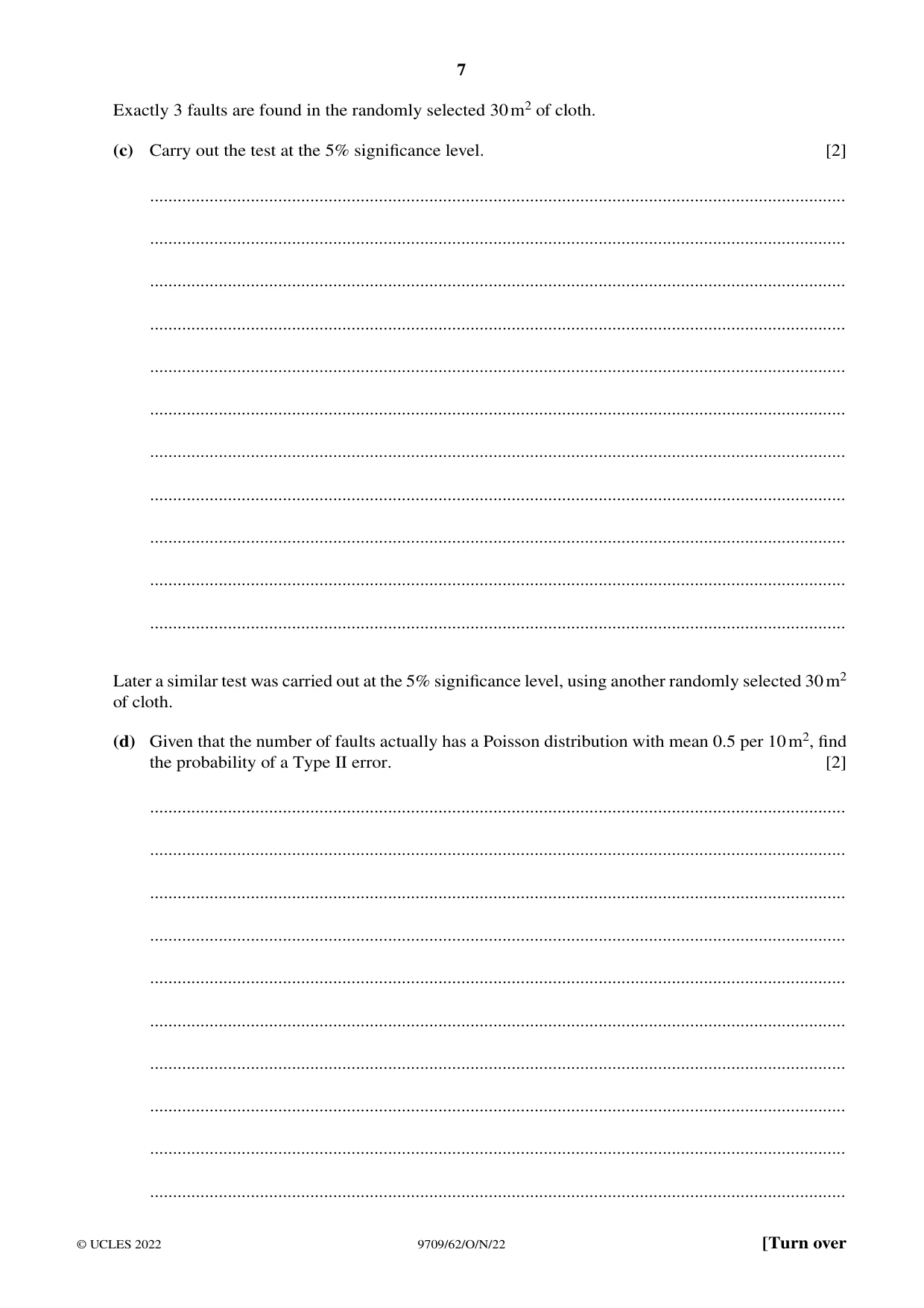 Cambridge A Level Mathematics 9709 2022 Oct/Nov Paper 6 · Variant 2 question paper, page 7 of 16