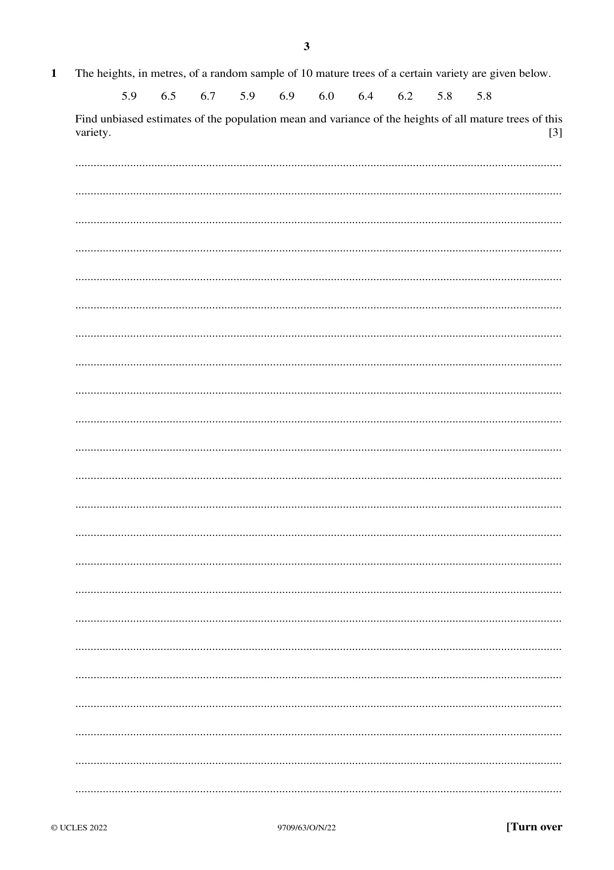 Cambridge A Level Mathematics 9709 2022 Oct/Nov Paper 6 · Variant 3 question paper, page 3 of 12