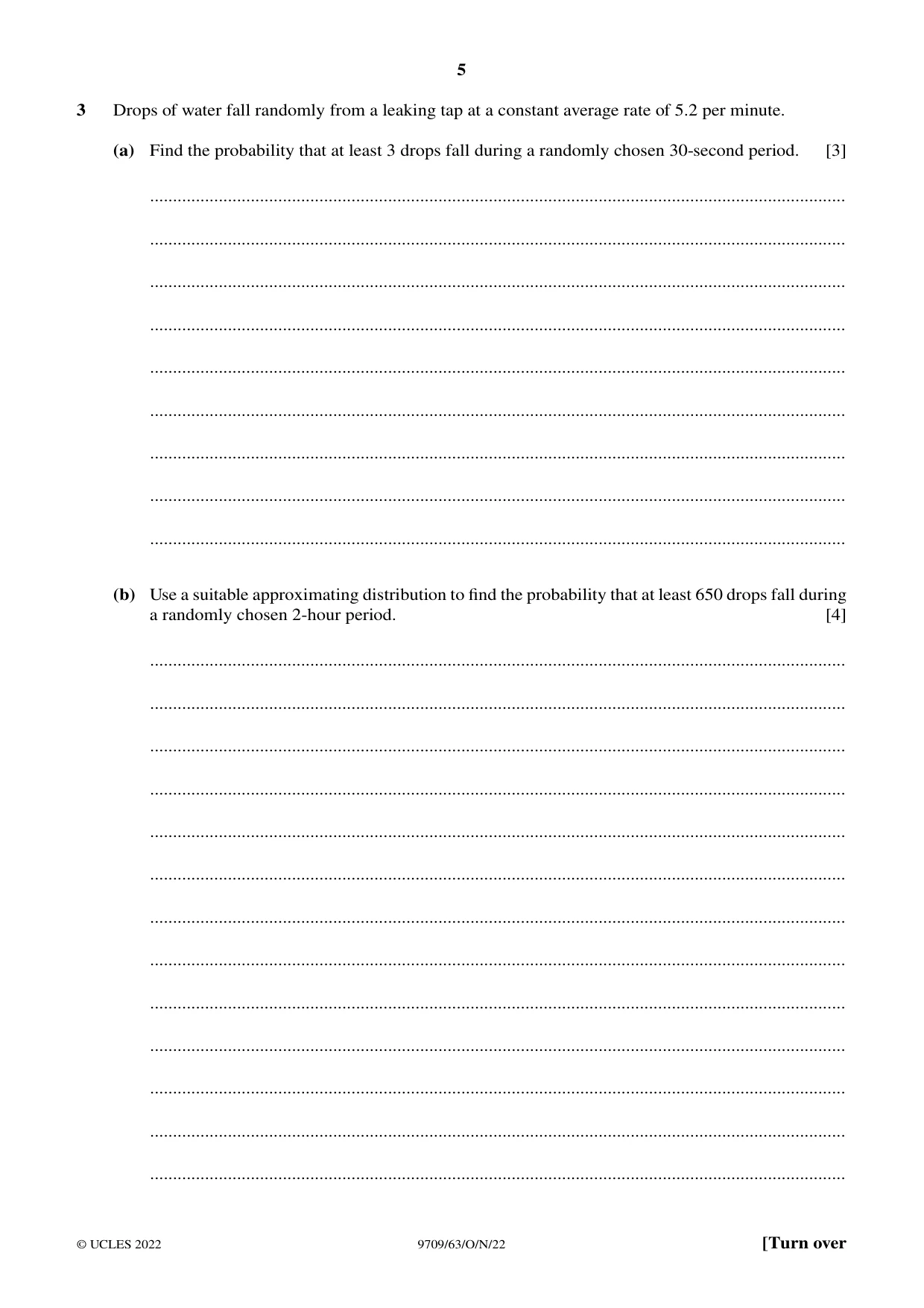 Cambridge A Level Mathematics 9709 2022 Oct/Nov Paper 6 · Variant 3 question paper, page 5 of 12