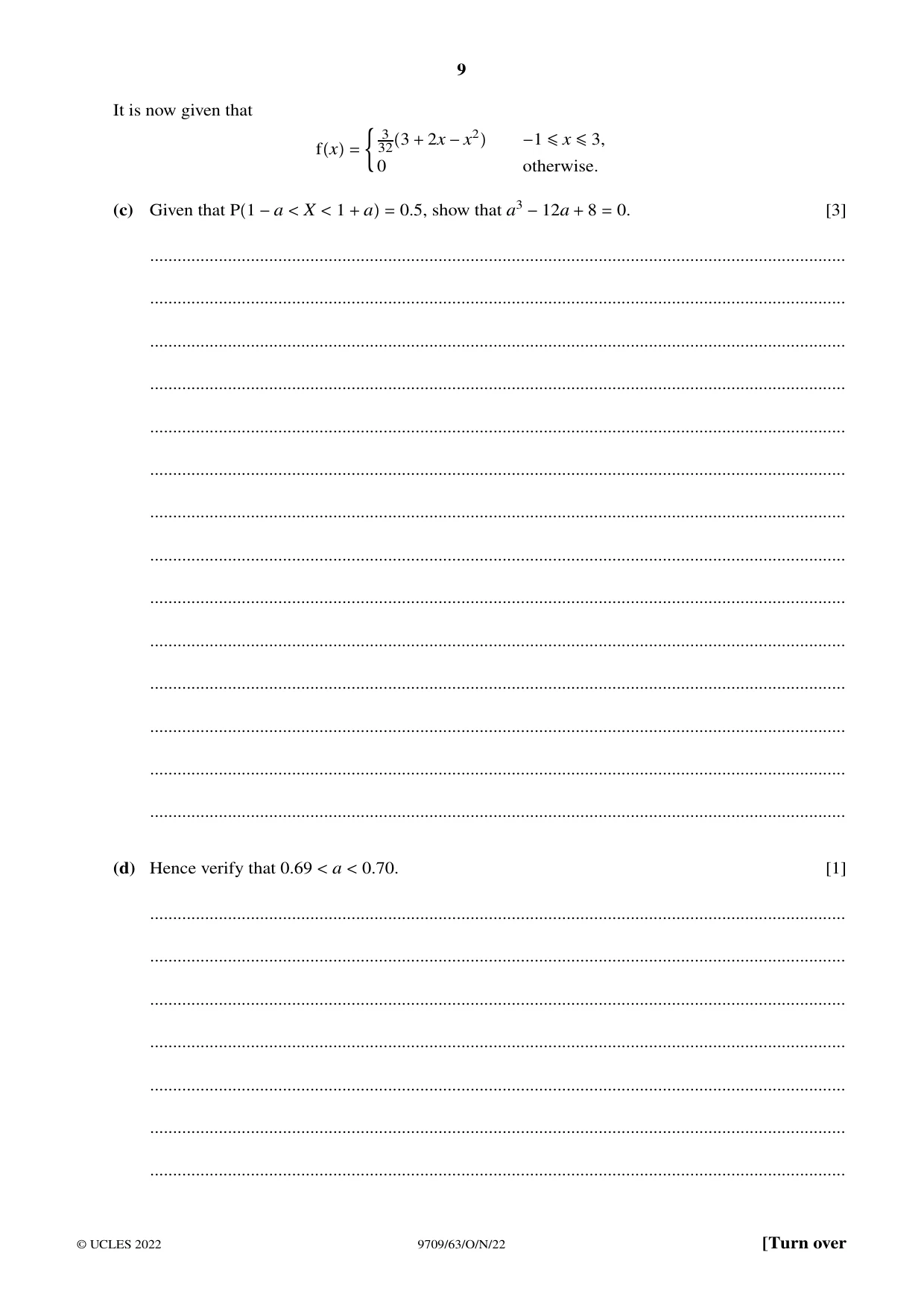 Cambridge A Level Mathematics 9709 2022 Oct/Nov Paper 6 · Variant 3 question paper, page 9 of 12