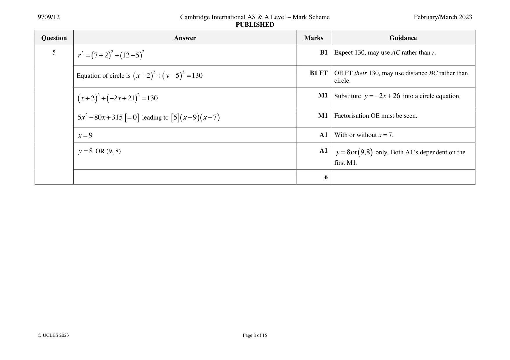 Mark scheme, page 8 of 15