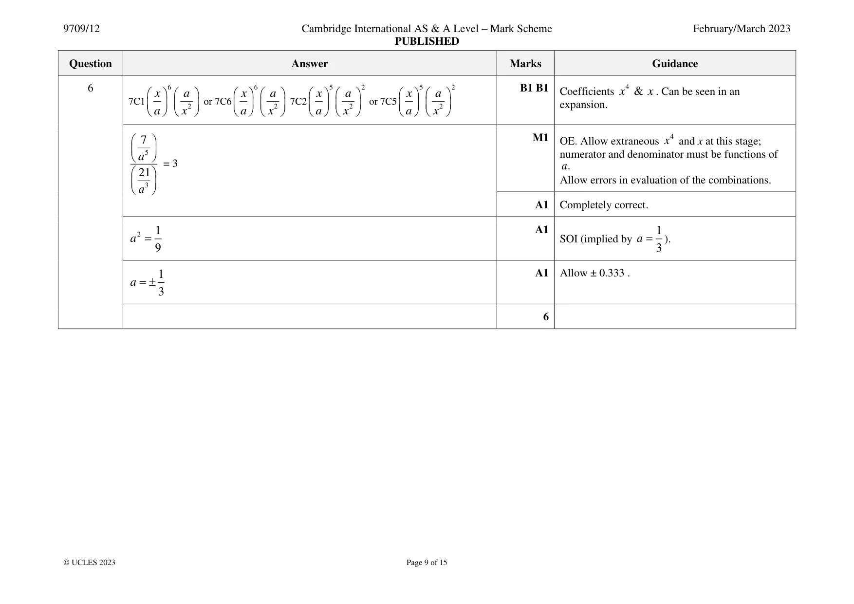 Mark scheme, page 9 of 15