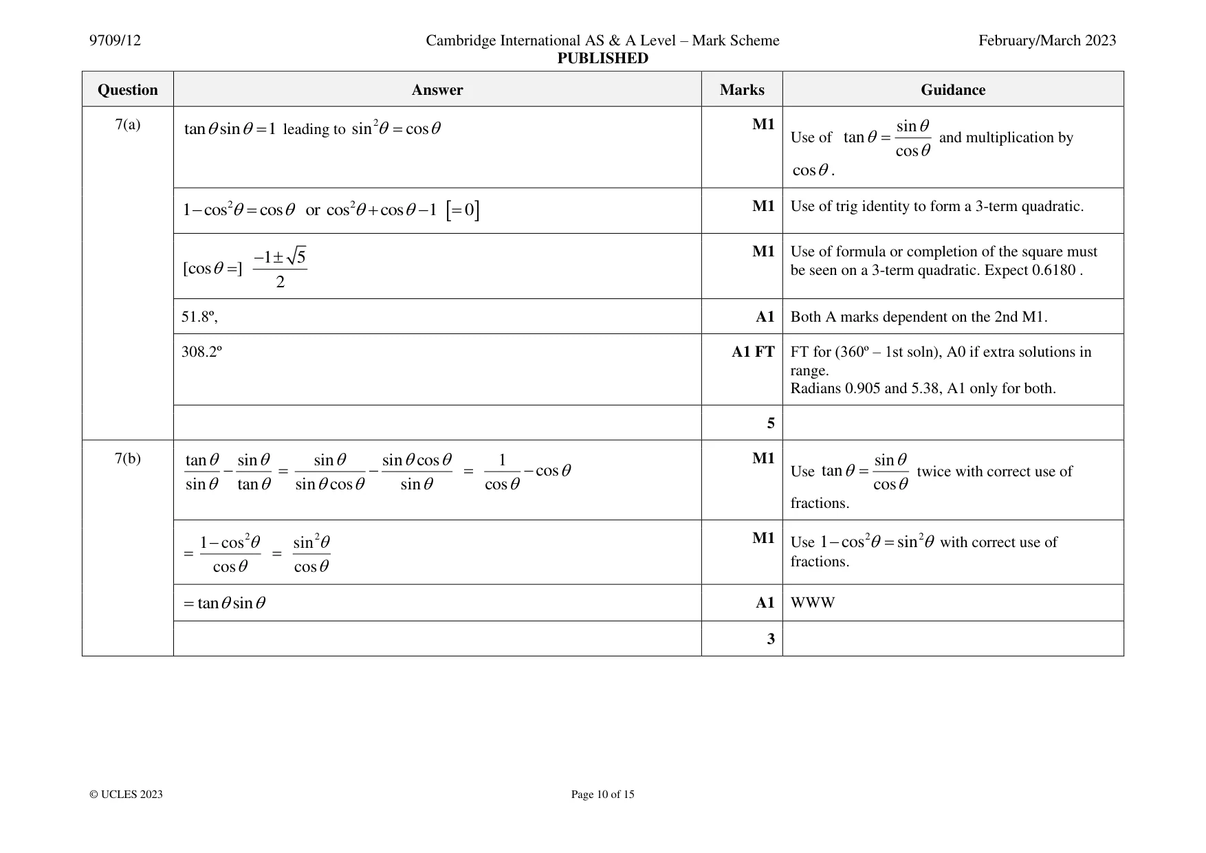 Mark scheme, page 10 of 15
