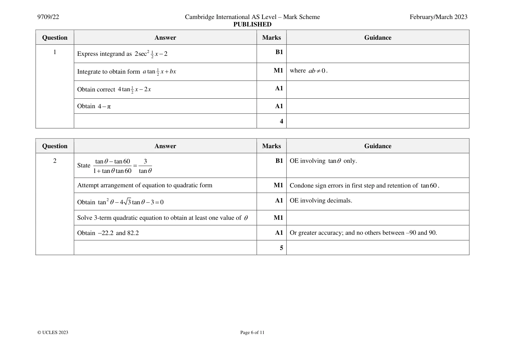Mark scheme, page 6 of 11