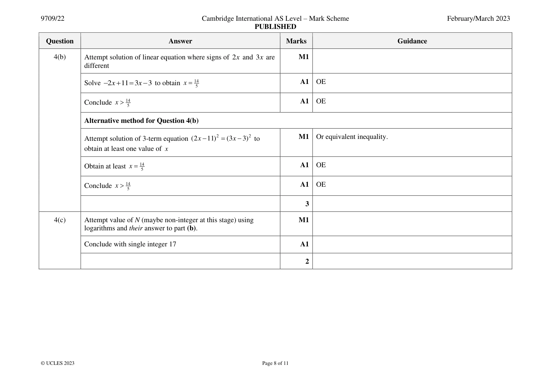 Mark scheme, page 8 of 11