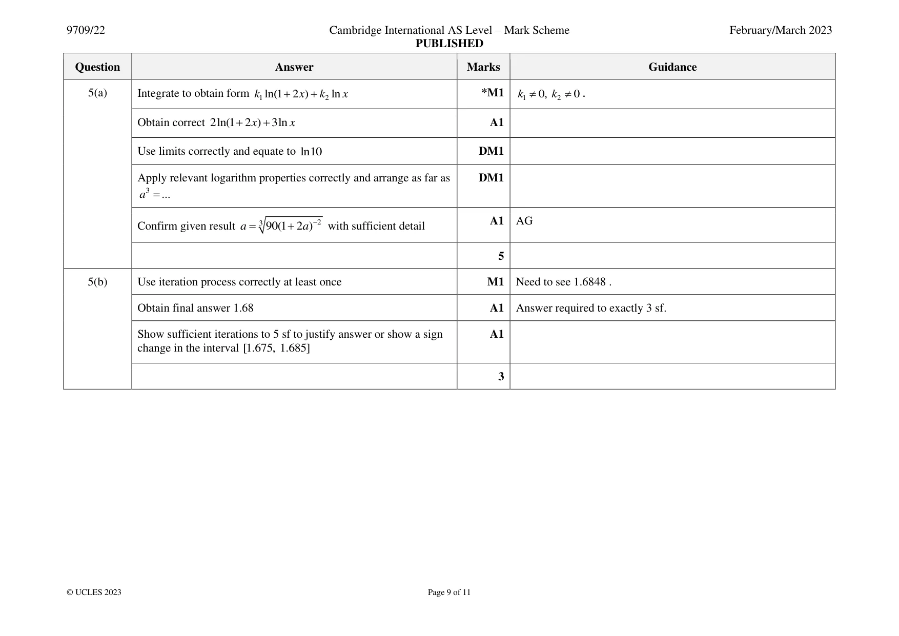 Mark scheme, page 9 of 11
