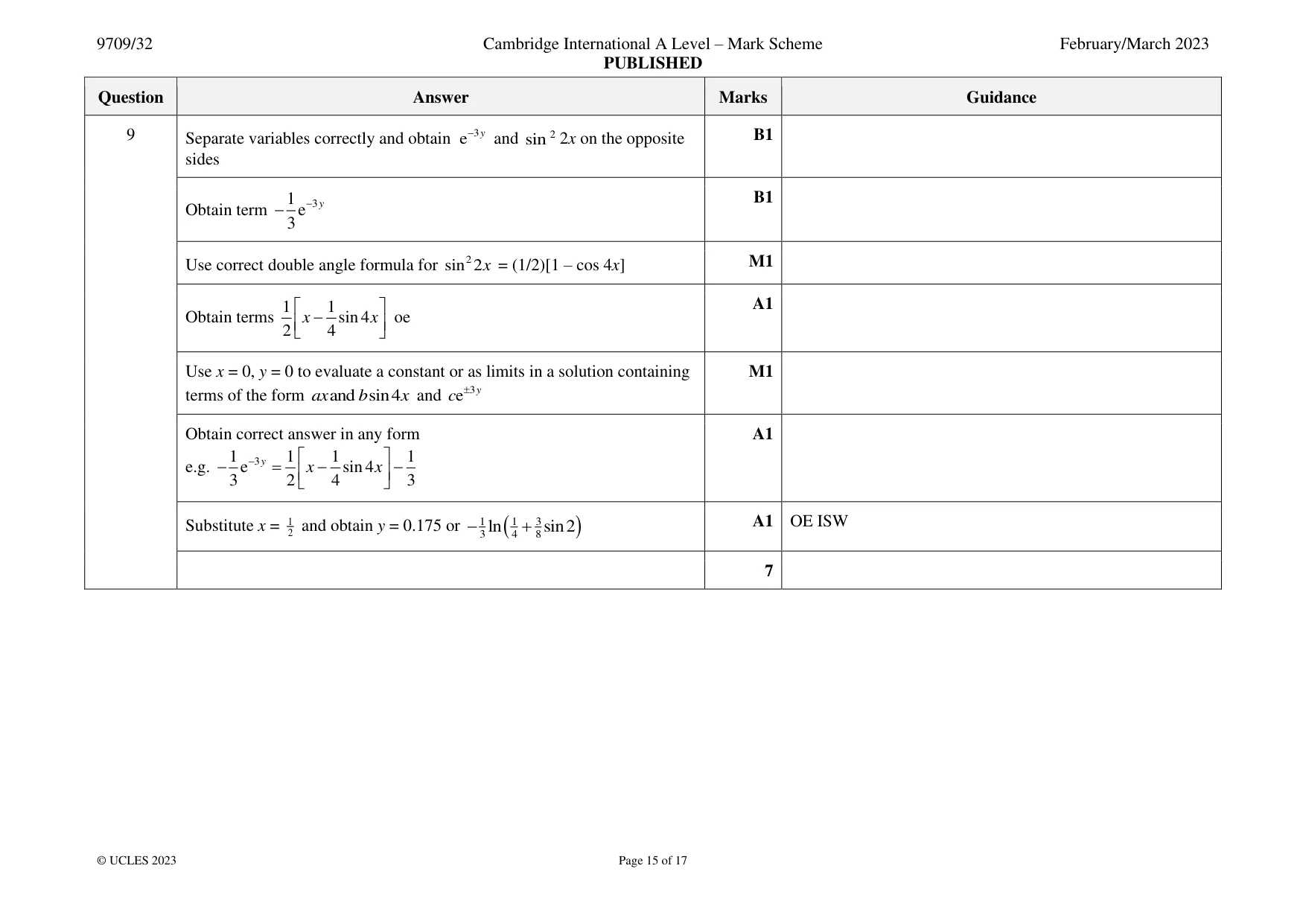 Mark scheme, page 15 of 17