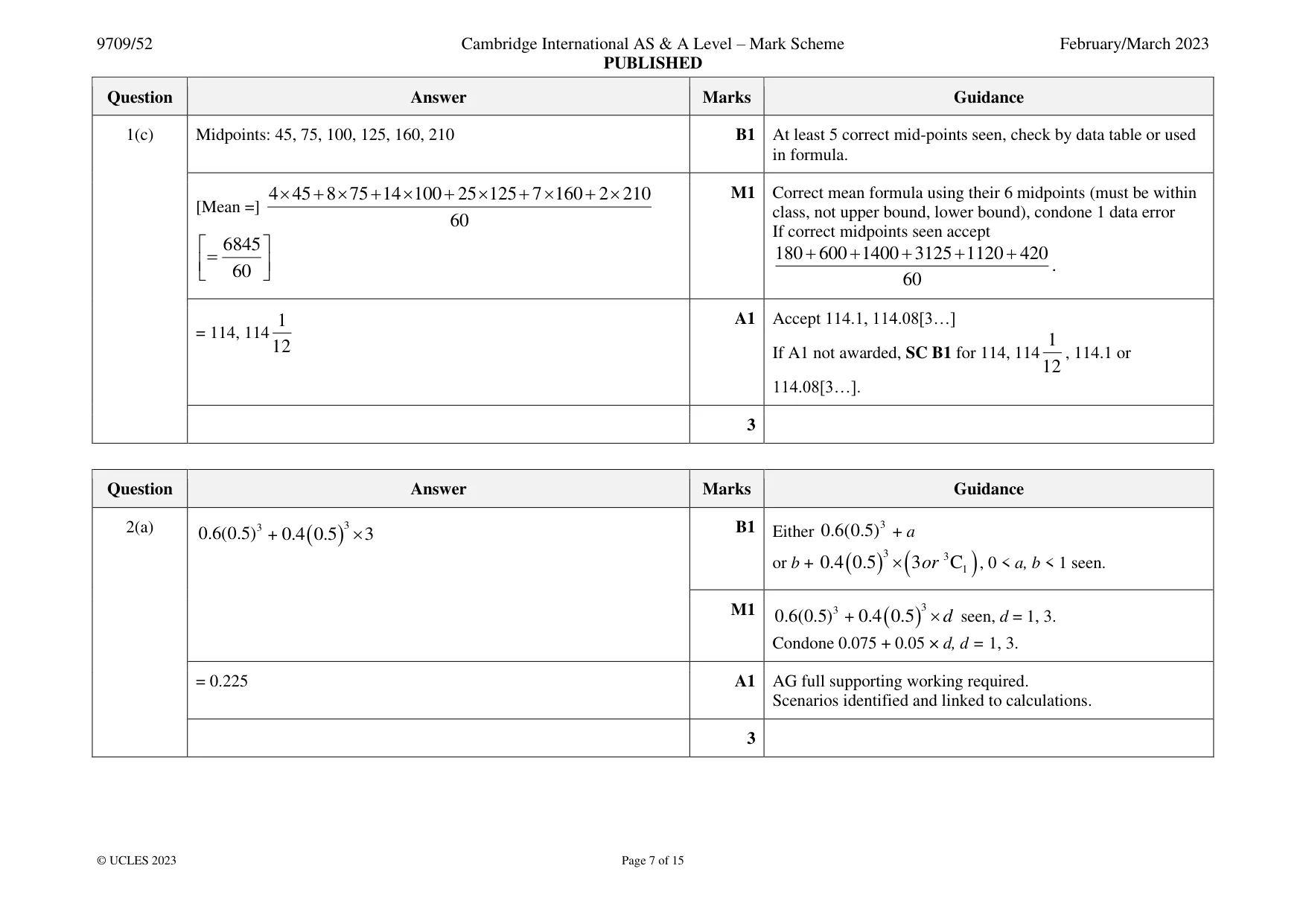 Mark scheme, page 7 of 15