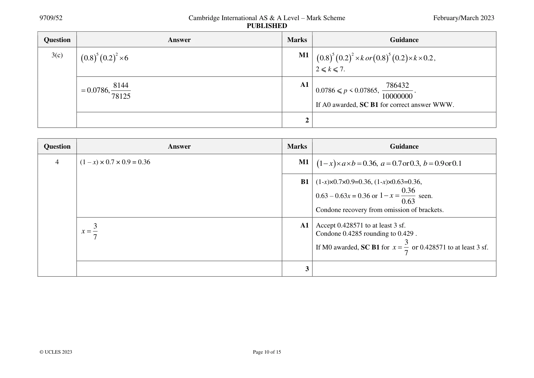 Mark scheme, page 10 of 15