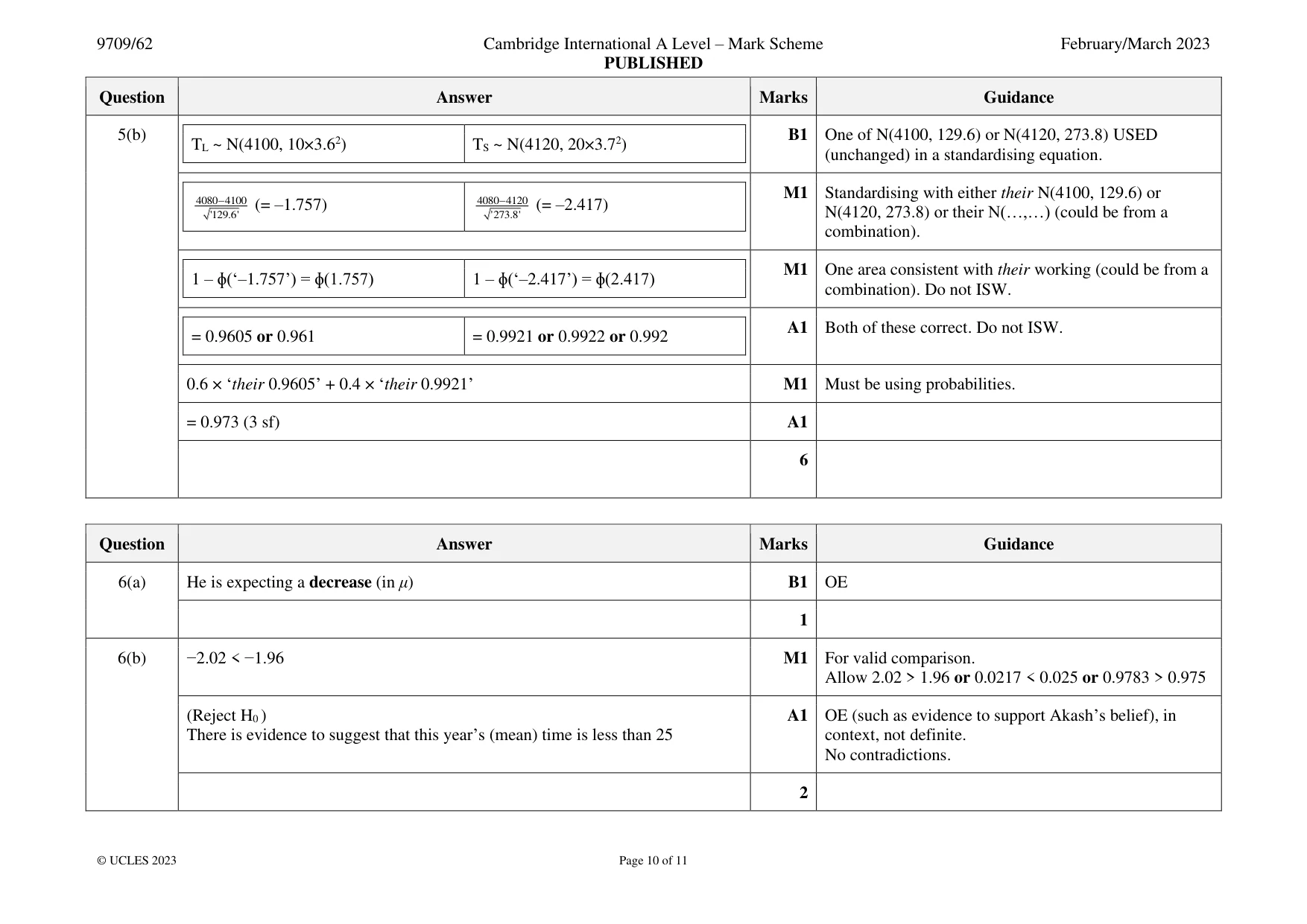 Mark scheme, page 10 of 11