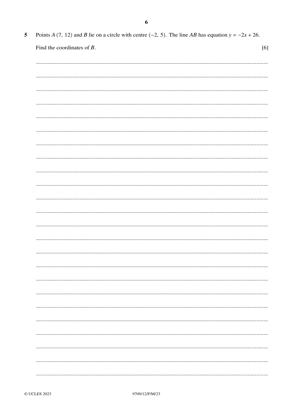 Cambridge A Level Mathematics 9709 2023 Feb/March Paper 1 · Variant 2 question paper, page 6 of 20