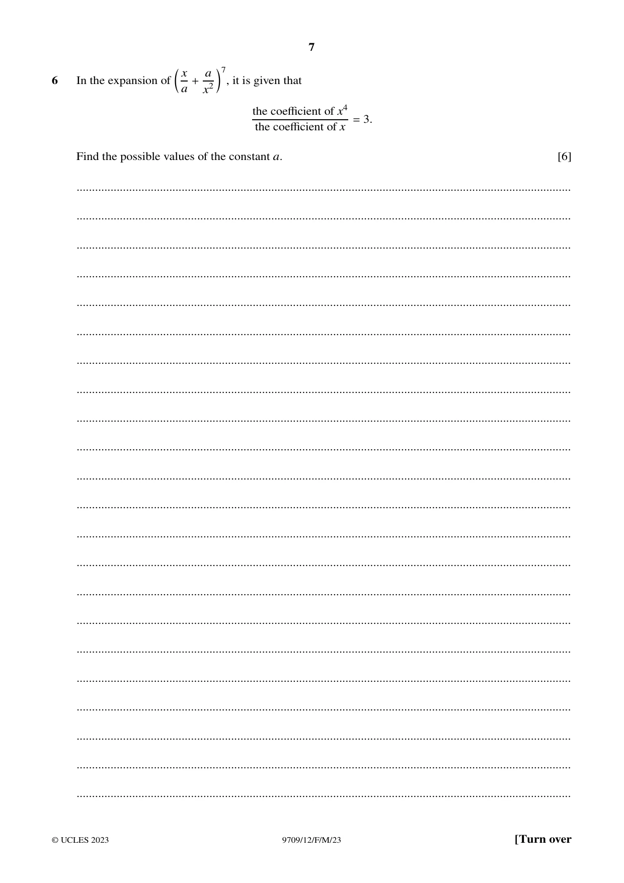 Cambridge A Level Mathematics 9709 2023 Feb/March Paper 1 · Variant 2 question paper, page 7 of 20