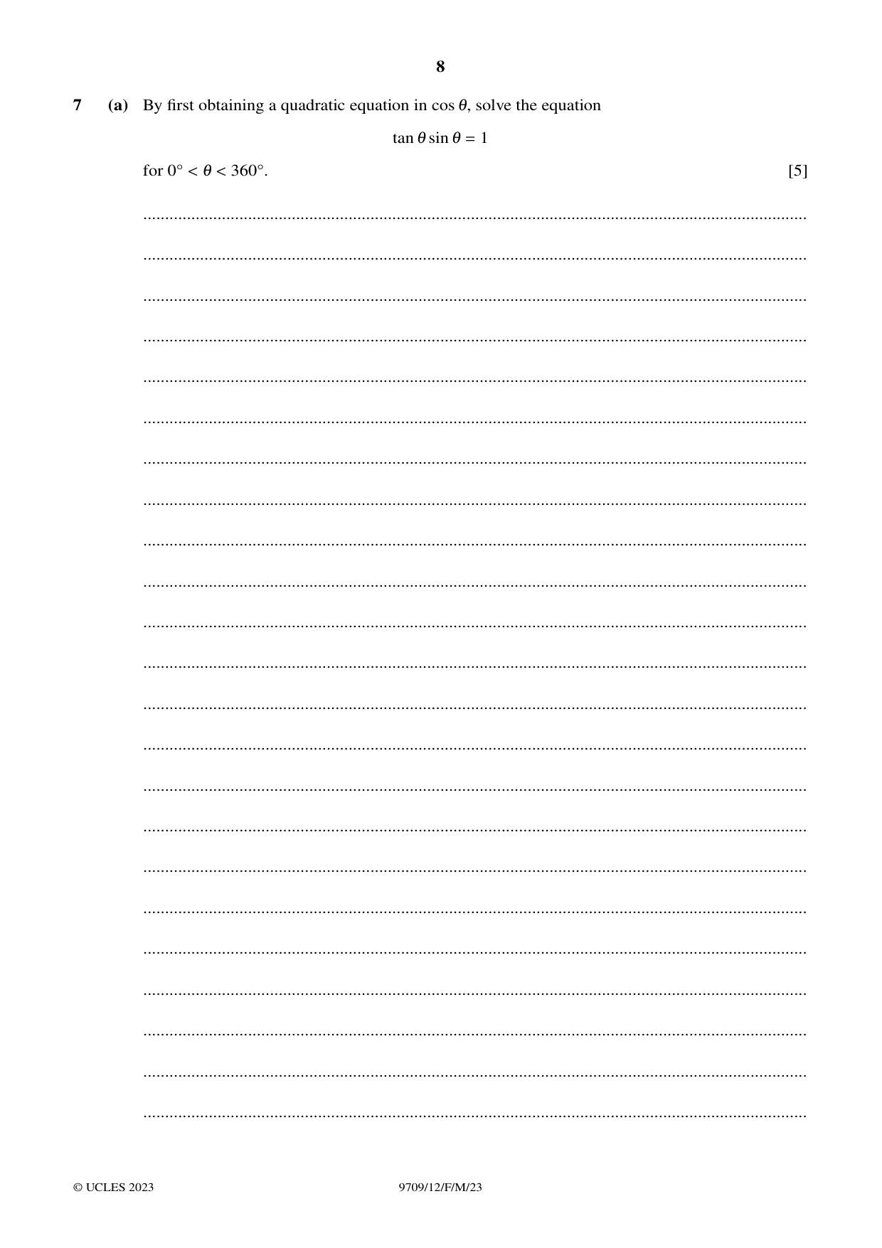 Cambridge A Level Mathematics 9709 2023 Feb/March Paper 1 · Variant 2 question paper, page 8 of 20