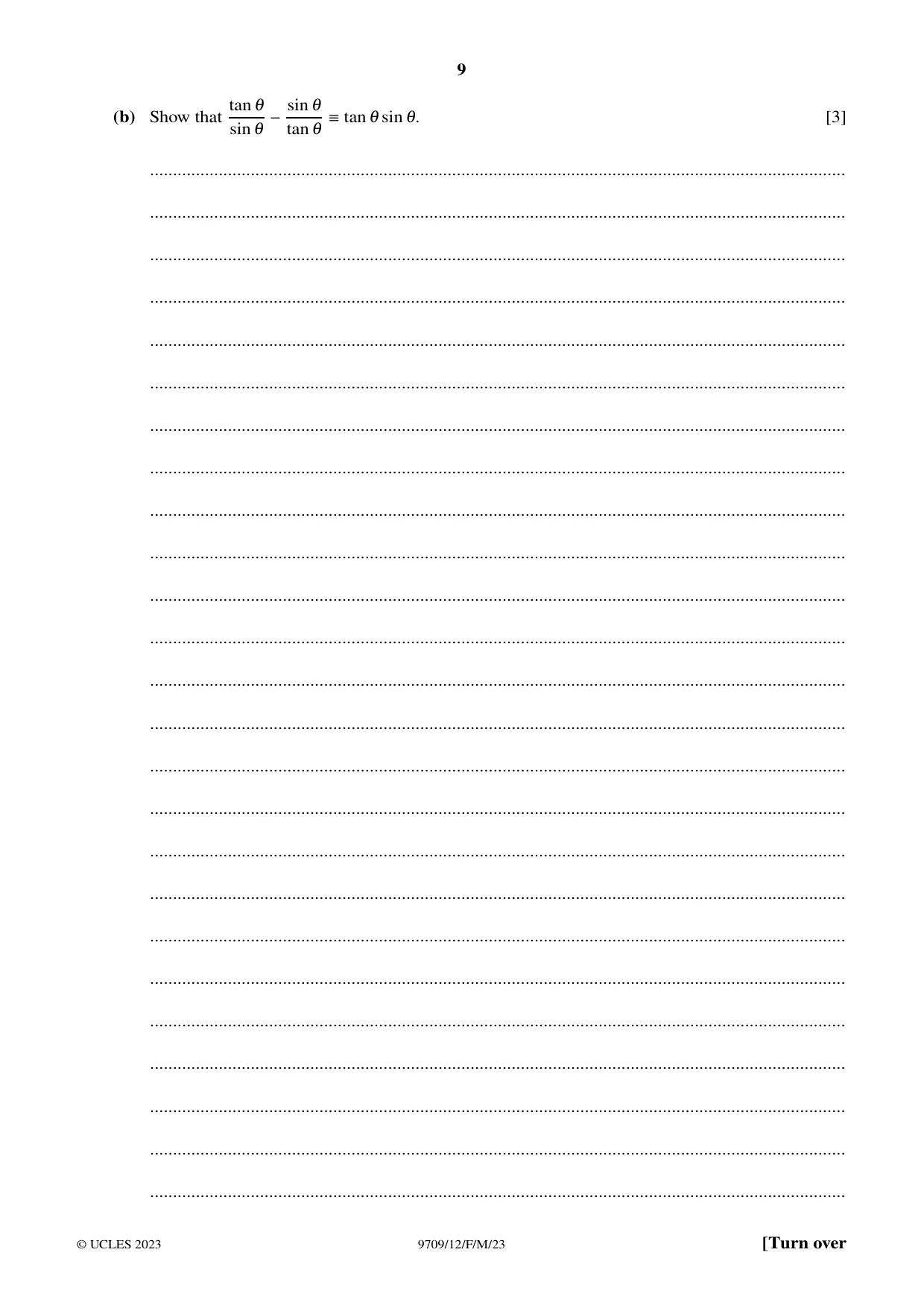 Cambridge A Level Mathematics 9709 2023 Feb/March Paper 1 · Variant 2 question paper, page 9 of 20