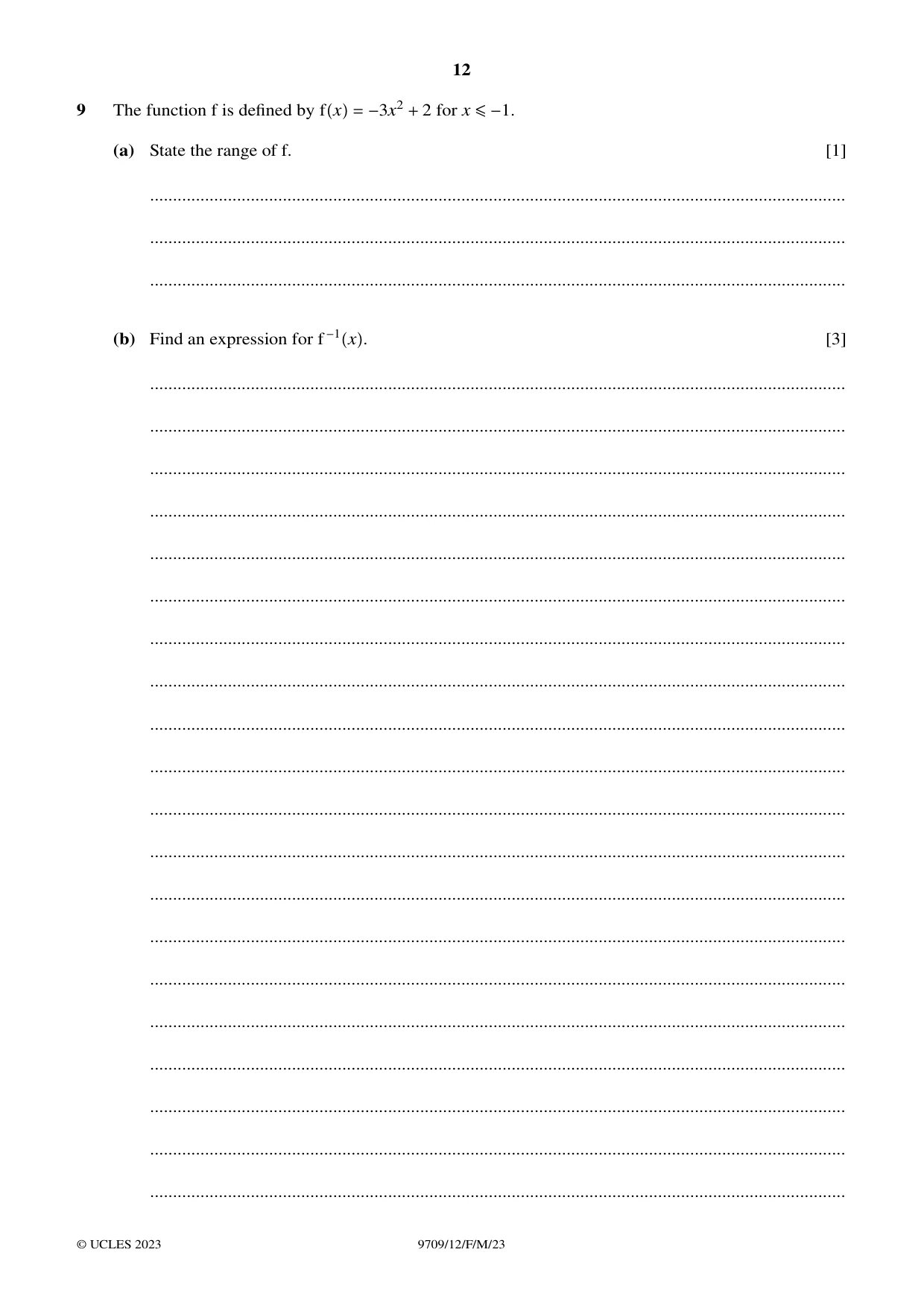 Cambridge A Level Mathematics 9709 2023 Feb/March Paper 1 · Variant 2 question paper, page 12 of 20