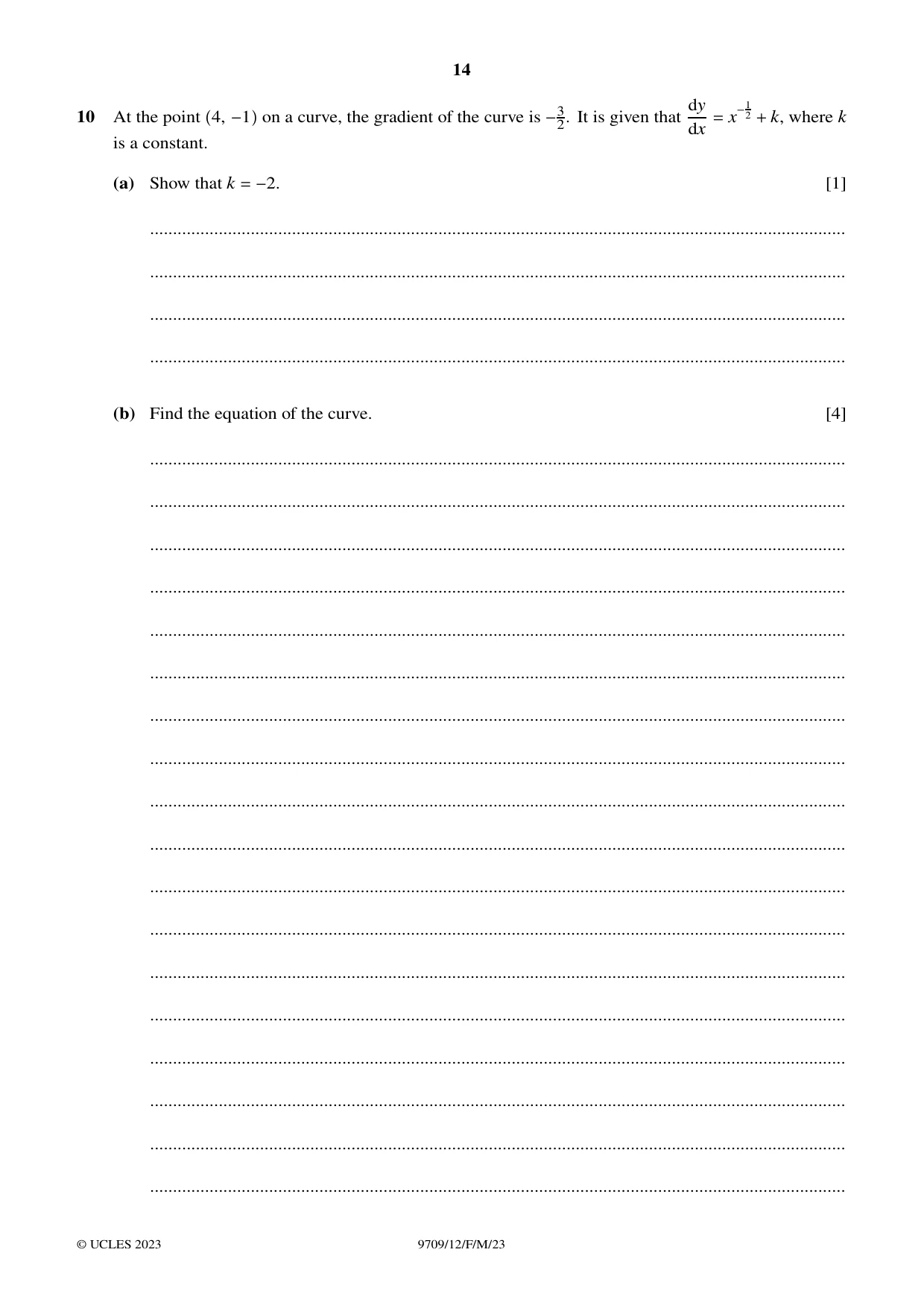 Cambridge A Level Mathematics 9709 2023 Feb/March Paper 1 · Variant 2 question paper, page 14 of 20