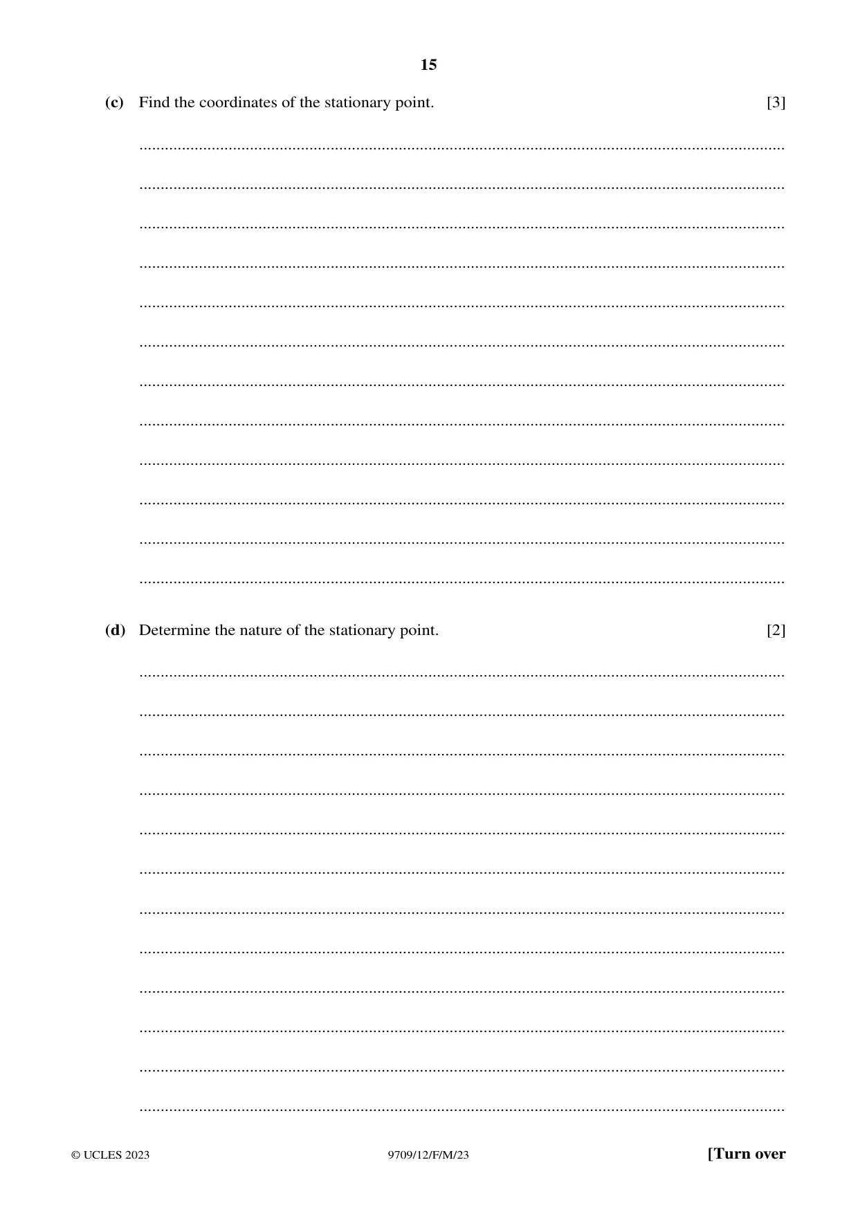 Cambridge A Level Mathematics 9709 2023 Feb/March Paper 1 · Variant 2 question paper, page 15 of 20