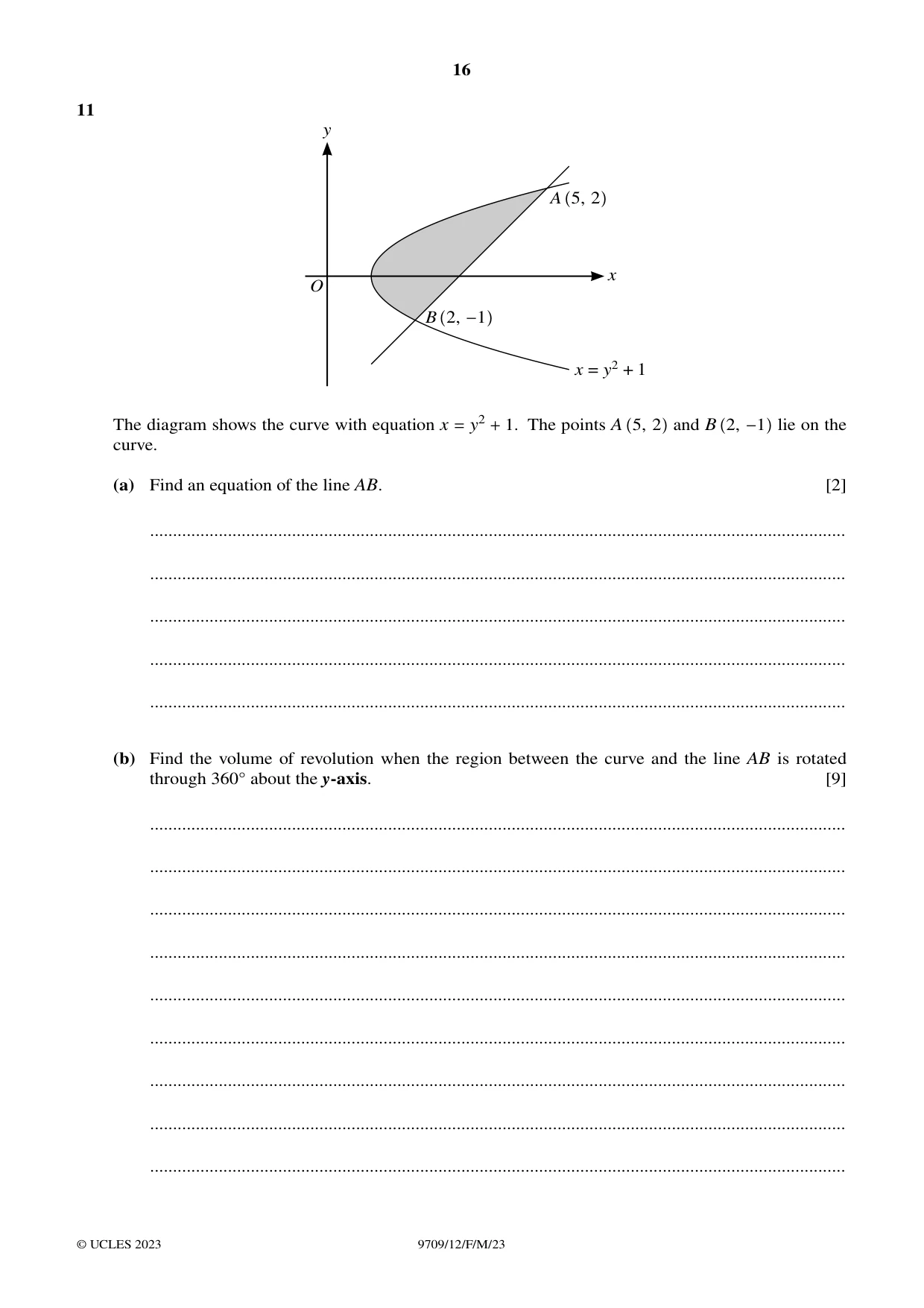 Cambridge A Level Mathematics 9709 2023 Feb/March Paper 1 · Variant 2 question paper, page 16 of 20