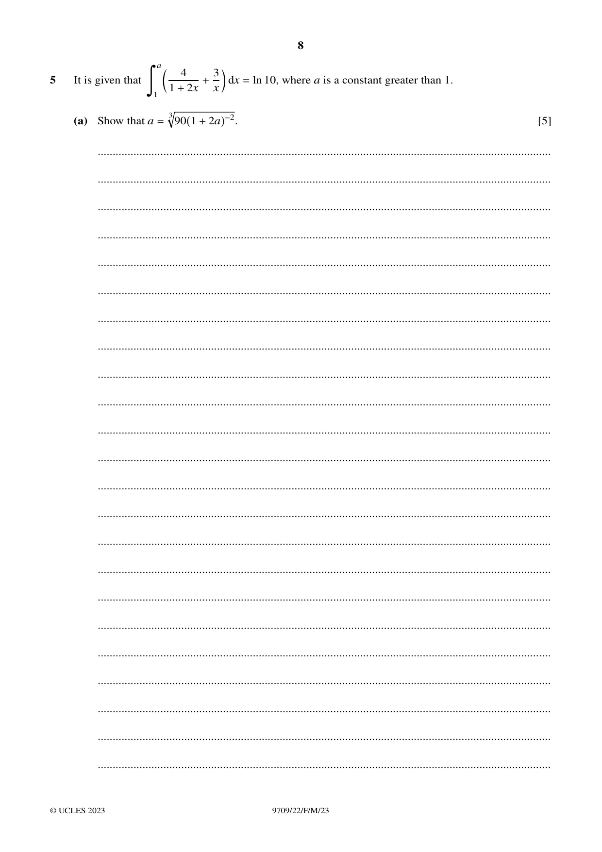Cambridge A Level Mathematics 9709 2023 Feb/March Paper 2 · Variant 2 question paper, page 8 of 16
