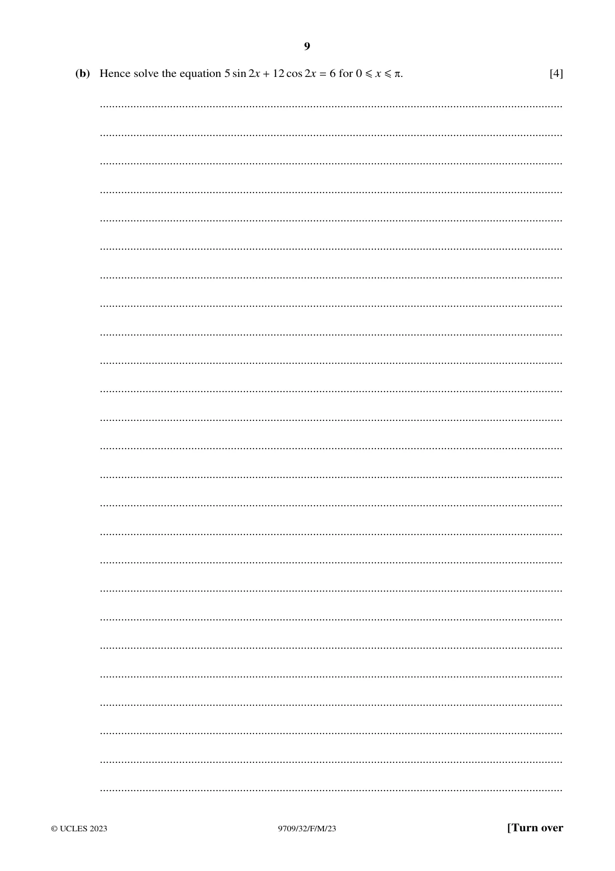 Cambridge A Level Mathematics 9709 2023 Feb/March Paper 3 · Variant 2 question paper, page 9 of 20
