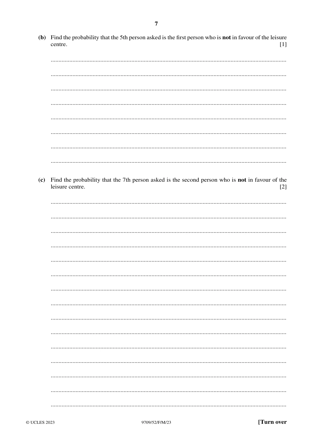 Cambridge A Level Mathematics 9709 2023 Feb/March Paper 5 · Variant 2 question paper, page 7 of 16